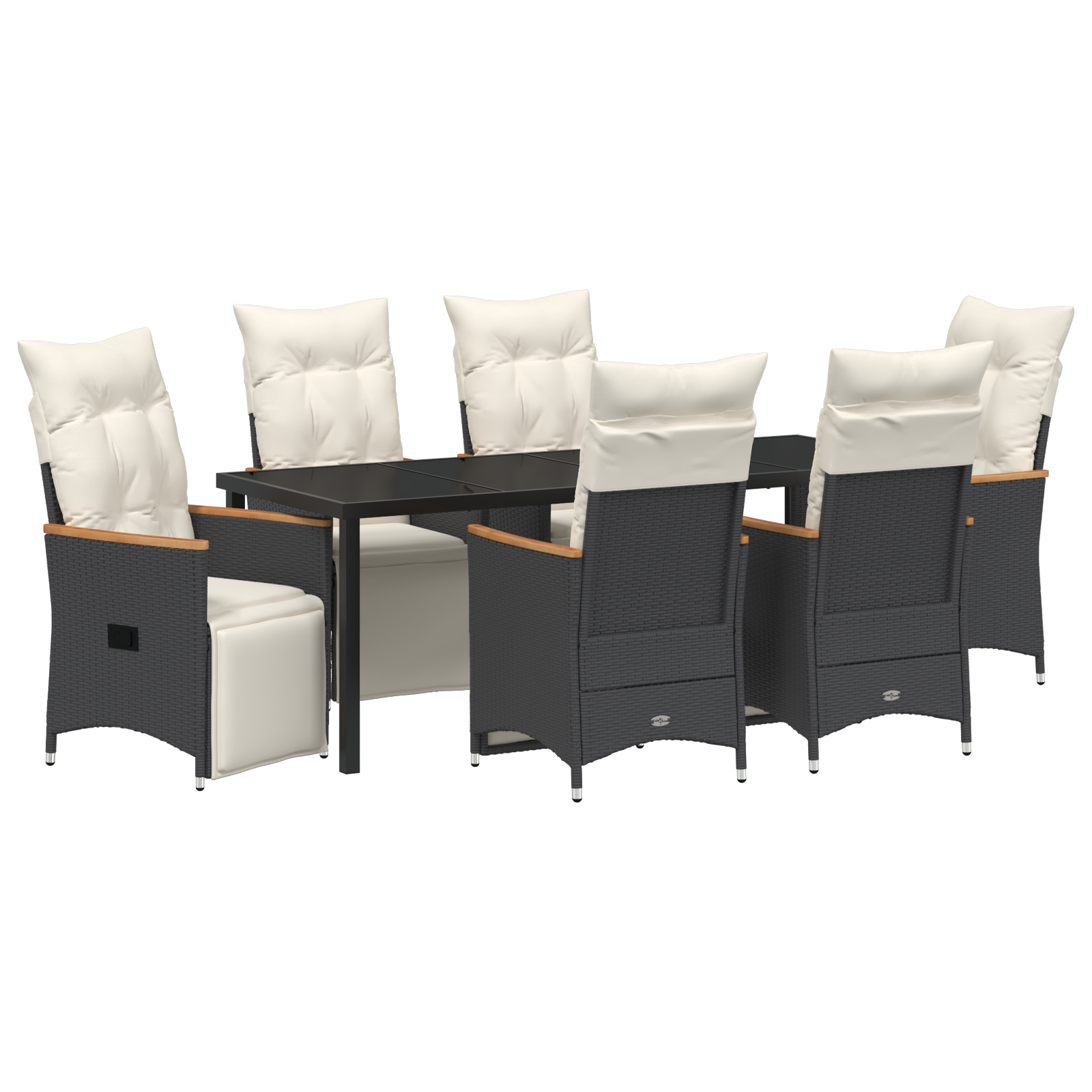 Комплект 7 части градинска маса с възглавници Черен Полиратан - Image 2