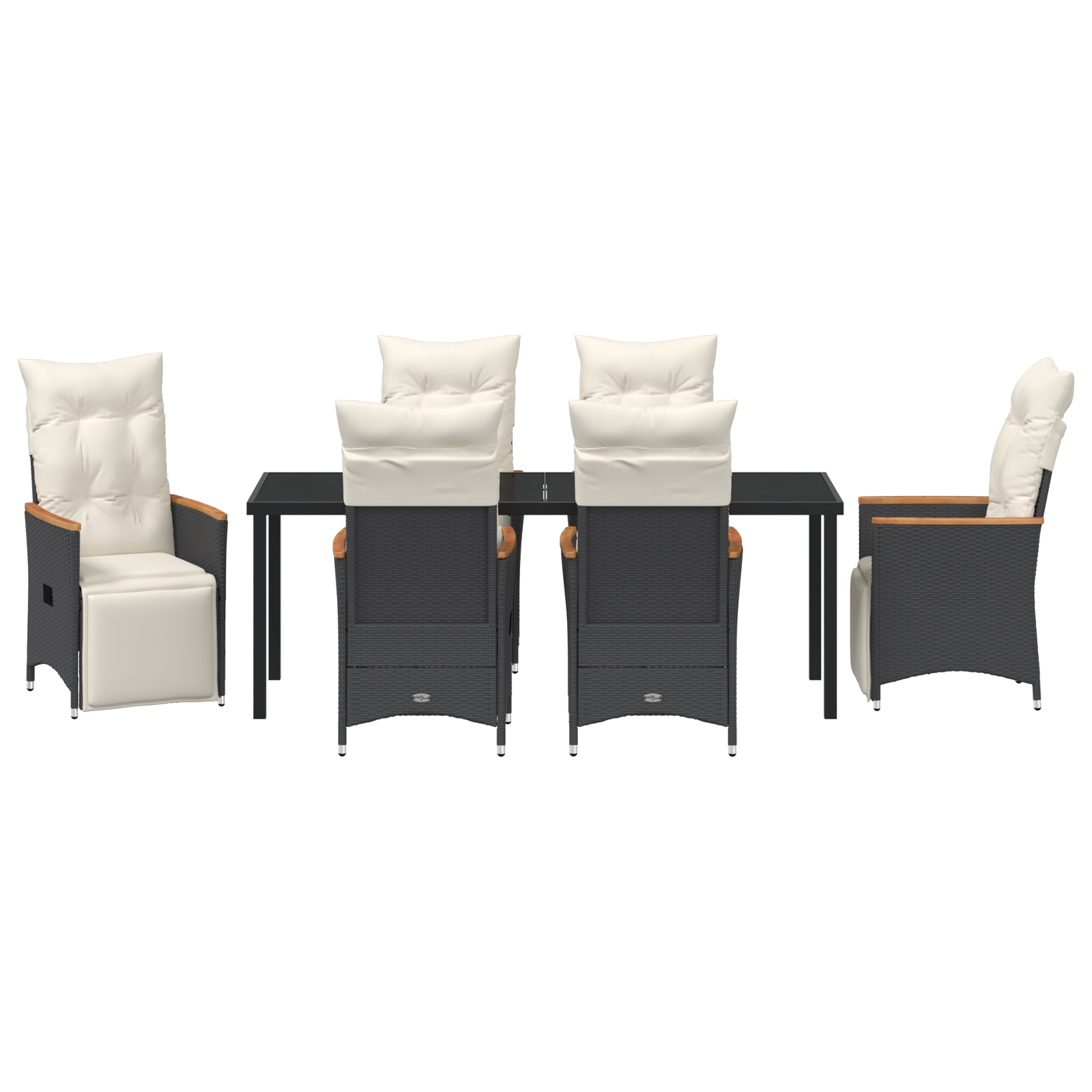 Комплект 7 части градинска маса с възглавници Черен Полиратан - Image 7