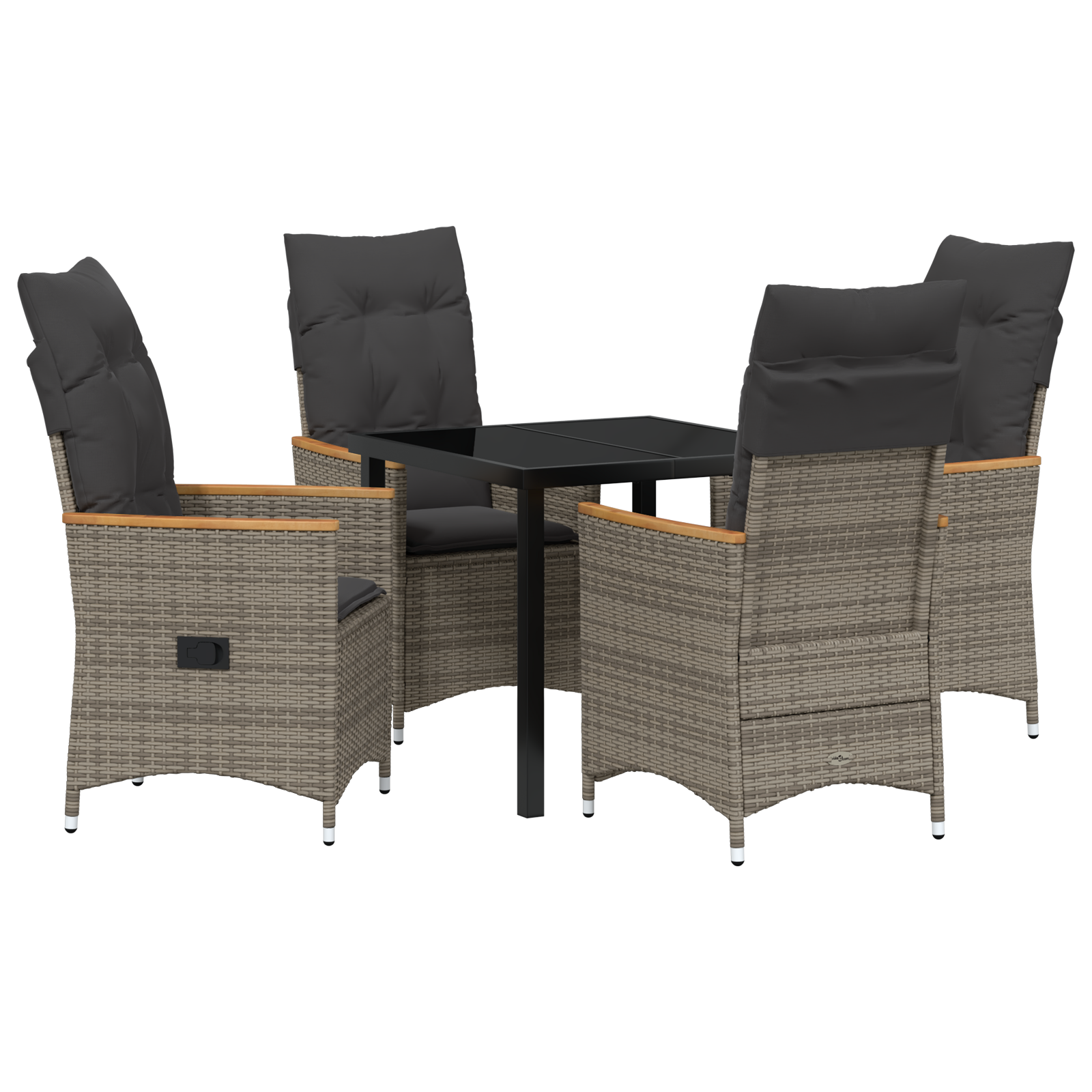 5-частен комплект за градинско хранене с възглавници сив полиратан - Image 2