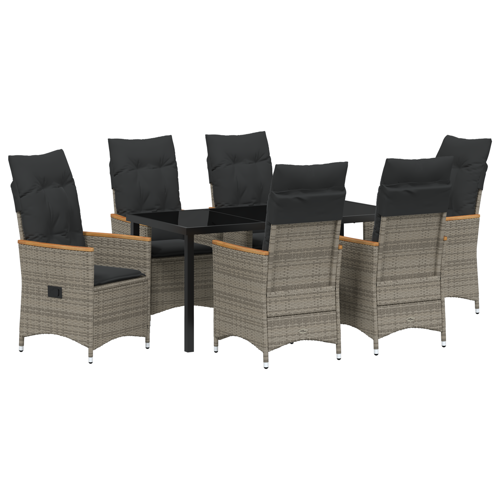 7 частен комплект за градинско хранене с възглавници сив полиратан - Image 2