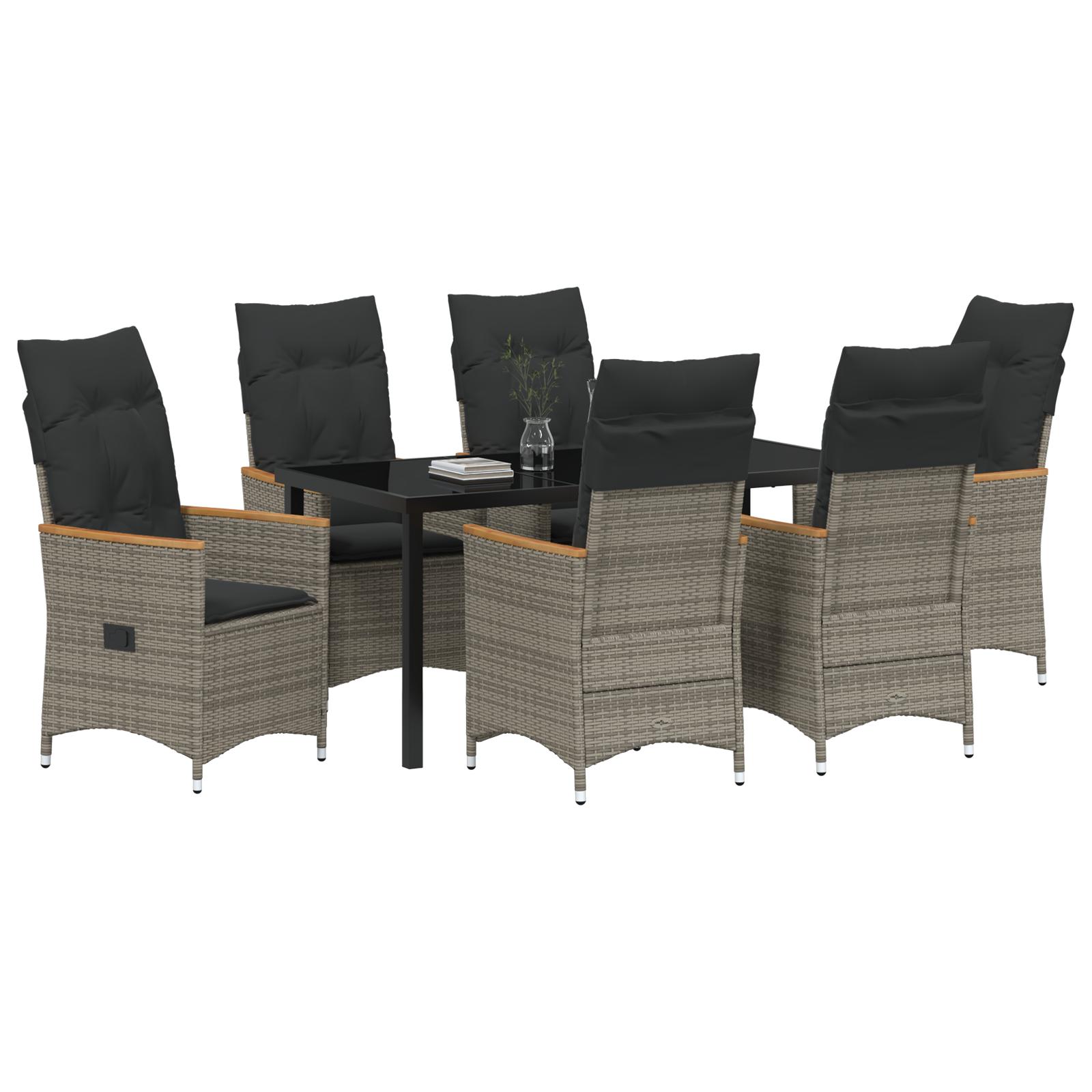 7 частен комплект за градинско хранене с възглавници сив полиратан - Image 3