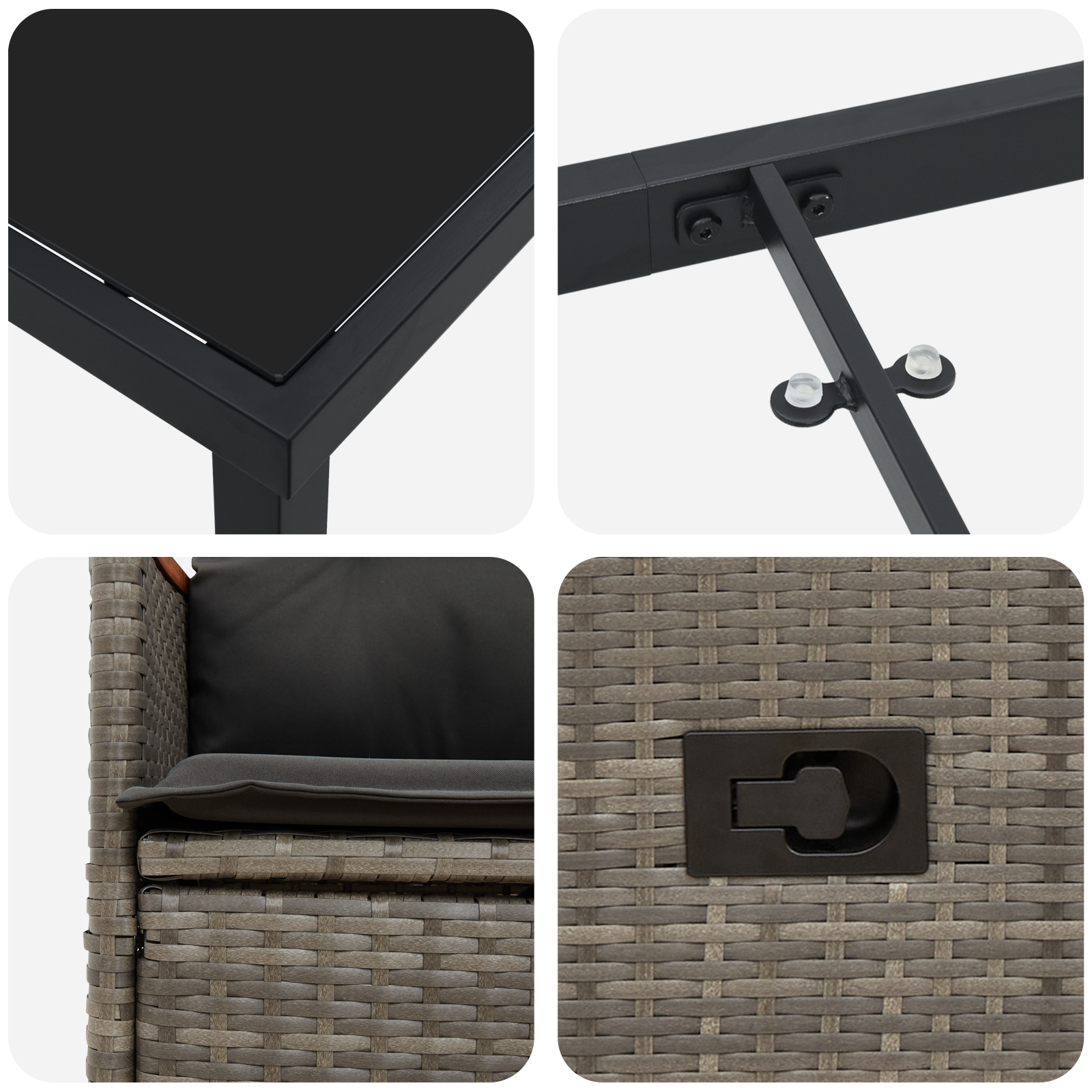 Комплект от 9 части градинска трапезария с възглавници, сив полиратан - Image 9