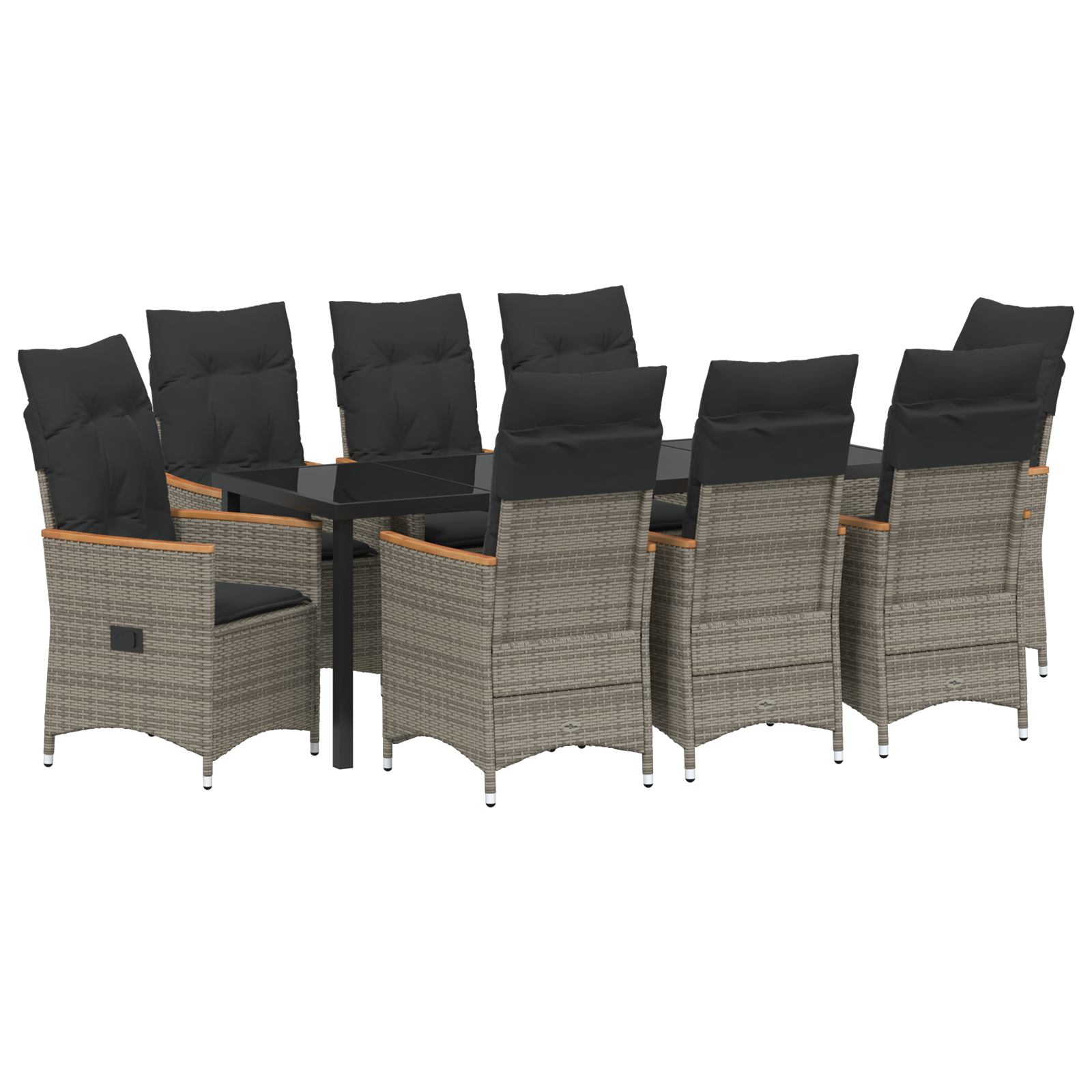 Комплект от 9 части градинска трапезария с възглавници, сив полиратан - Image 2