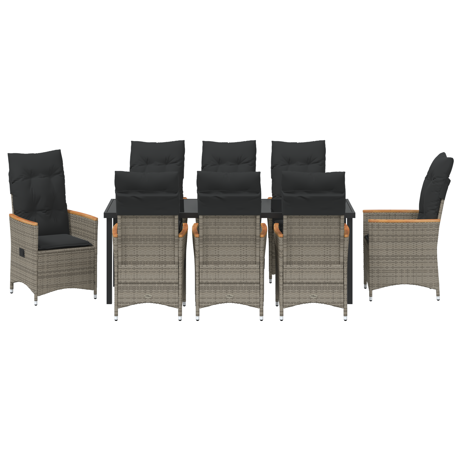 Комплект от 9 части градинска трапезария с възглавници, сив полиратан - Image 7