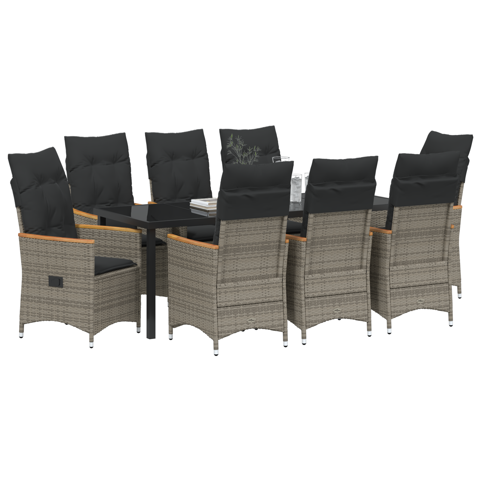 Комплект от 9 части градинска трапезария с възглавници, сив полиратан - Image 3