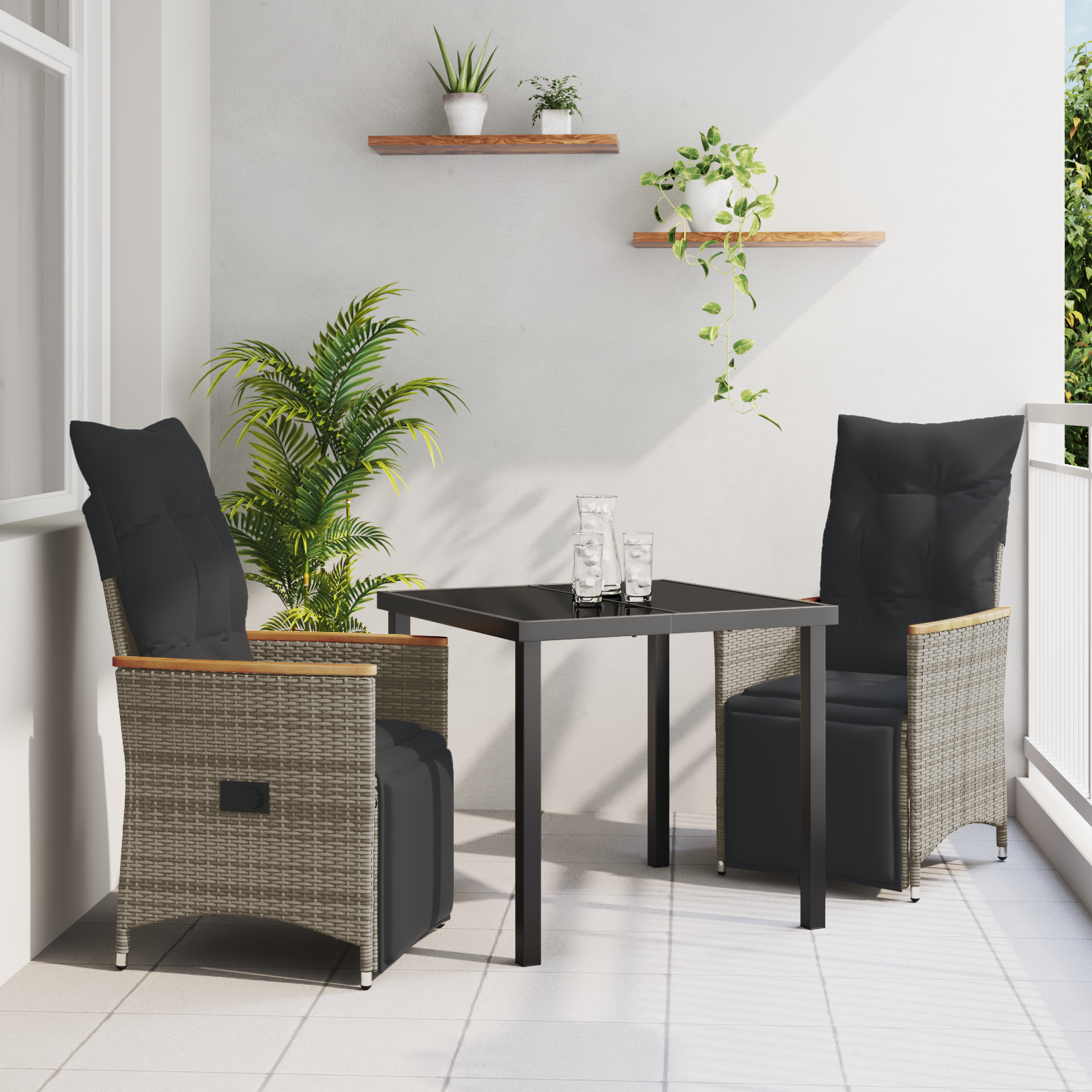 Thumbnail - vidaXL 3-teiliges Garten-Essset mit grauen Auflagen aus Poly-Rattan
