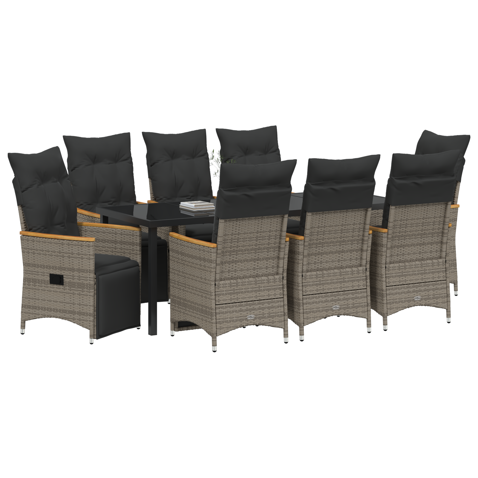 9 части градински комплект за хранене с възглавници сив полиратан - Image 3