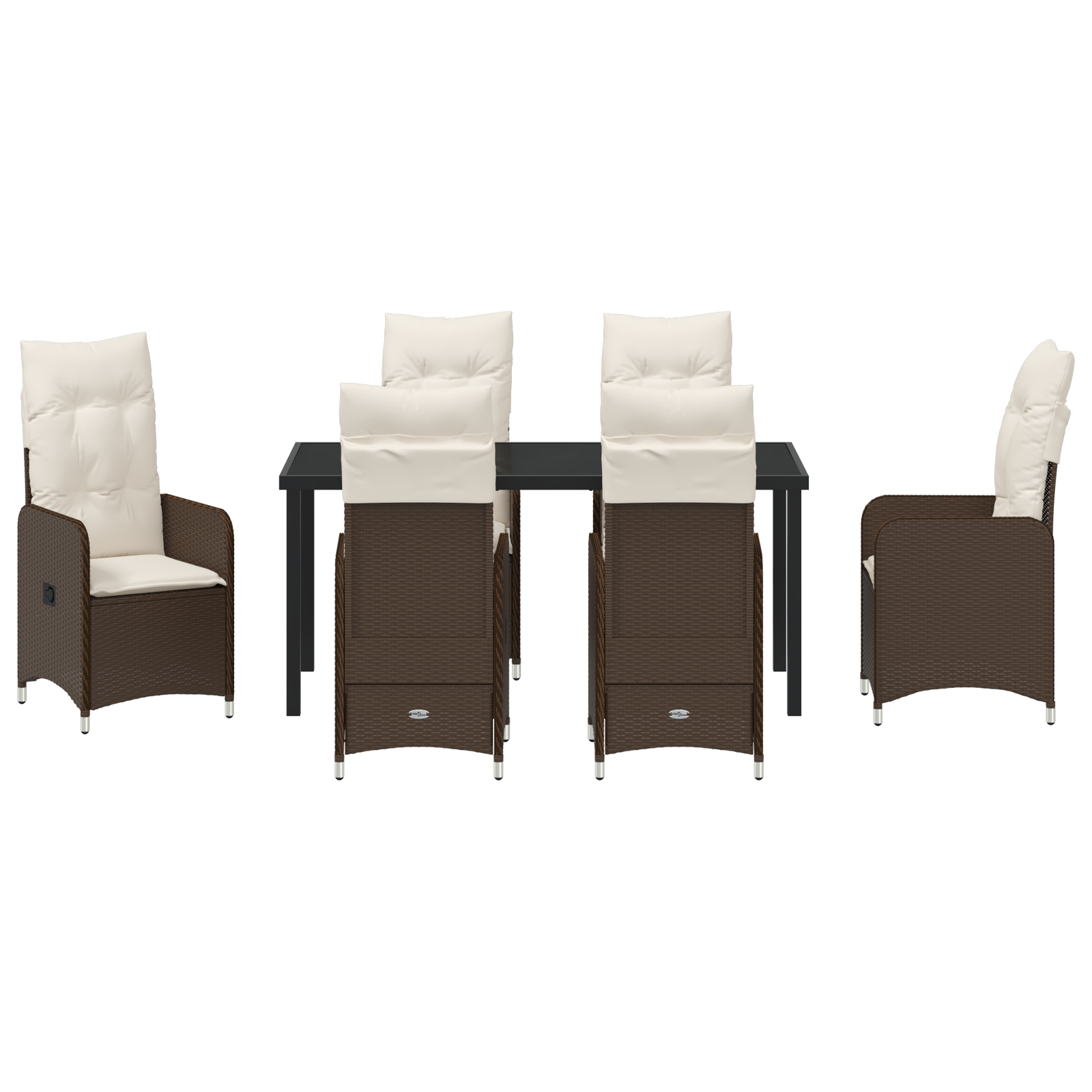 7 части градински комплект за хранене с възглавници кафяв полиратан - Image 7