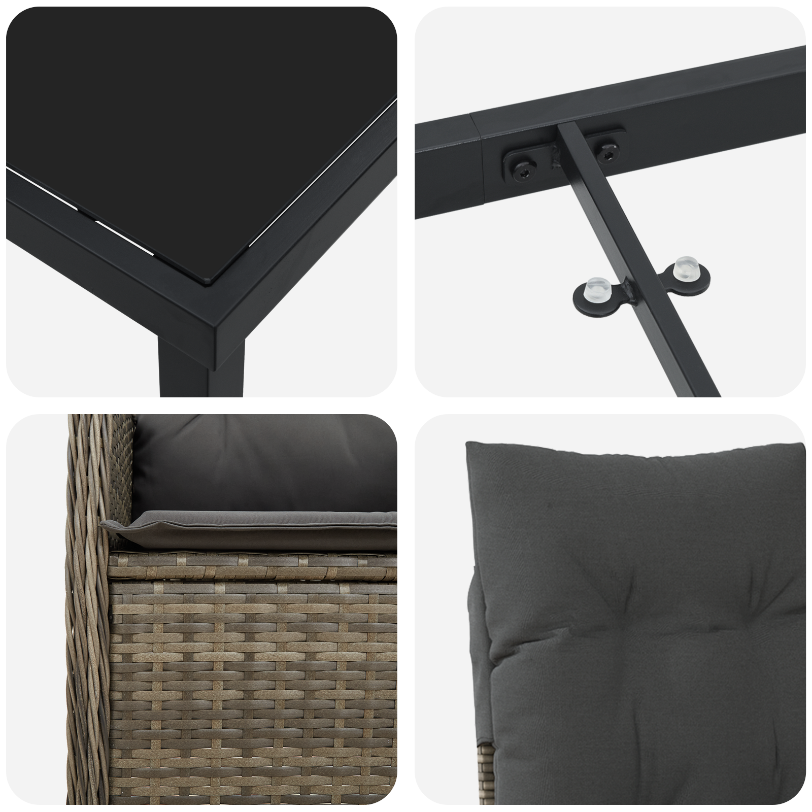 5 части градински комплект за хранене с възглавници, сив полиратан - Image 9