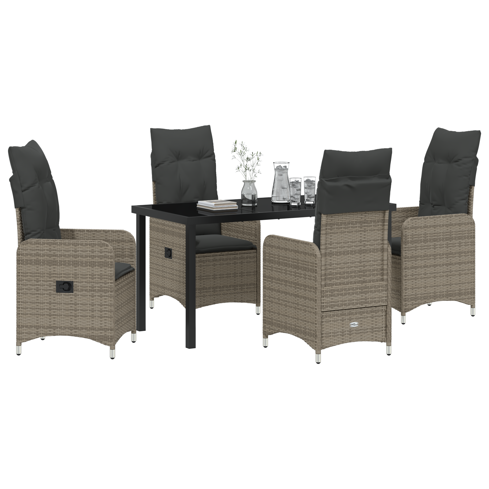 Thumbnail - vidaXL 5-teilige Garten-Essgruppe mit Kissen in Grau aus Poly Rattan.
