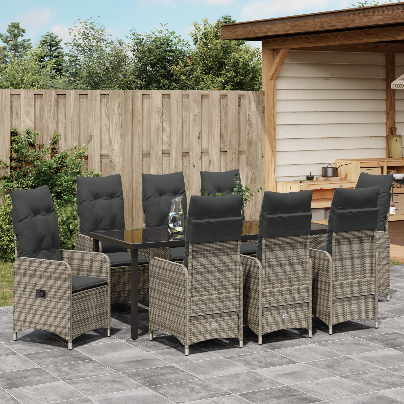 9 частен комплект за градината с възглавници сив полиратан - Image 4