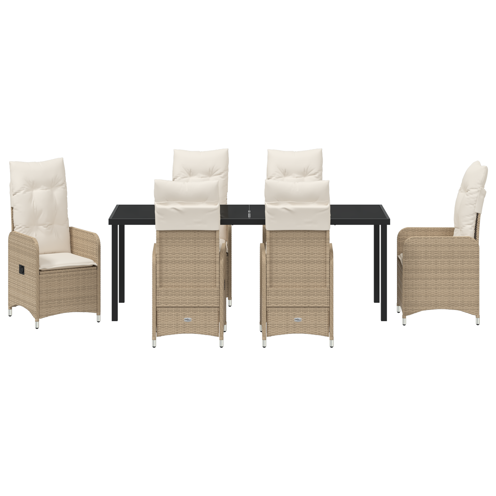 Комплект градинска маса с възглавници 7 части бежов полиратан - Image 7