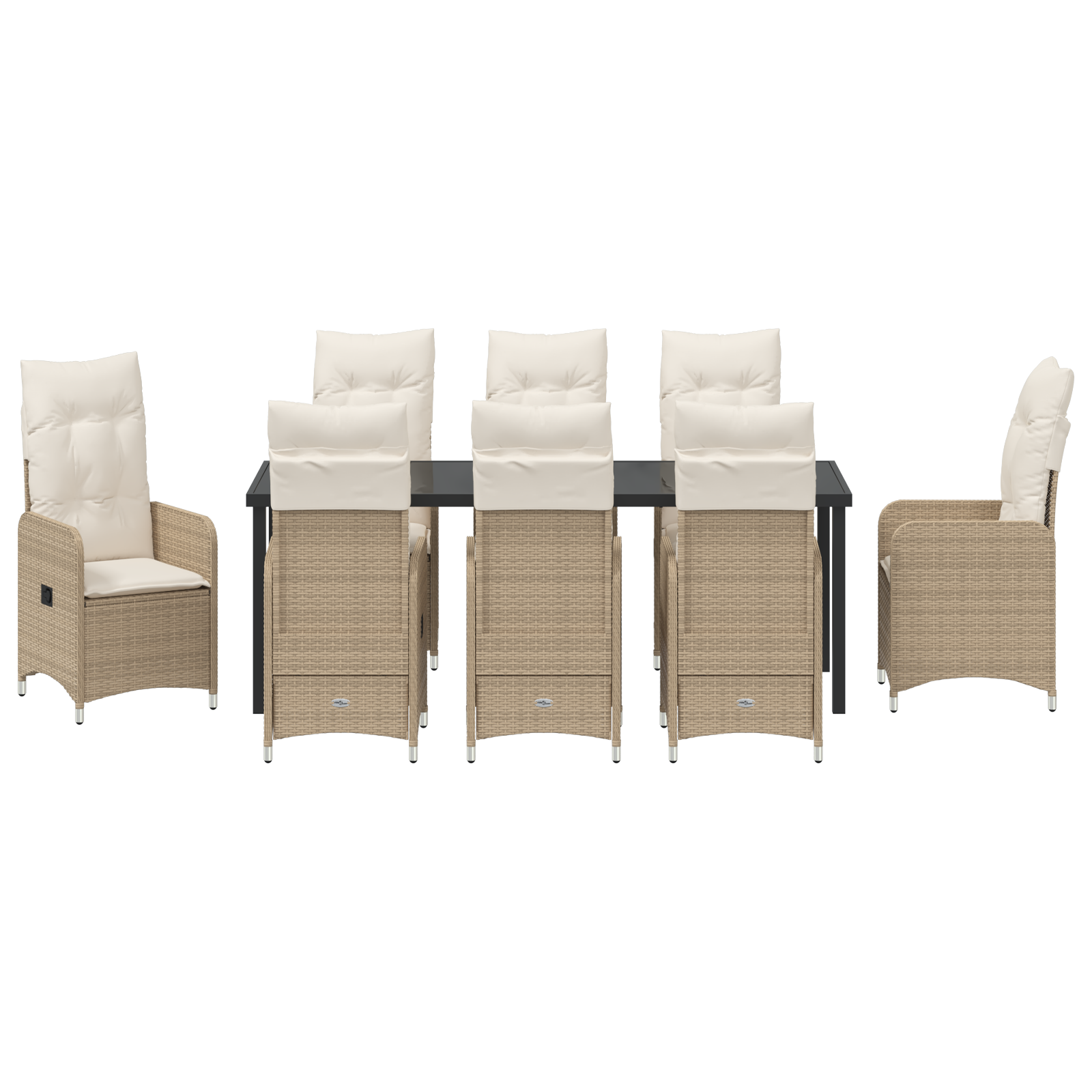 9-частен комплект за градинско хранене с бежови възглавници полирани ратан - Image 7