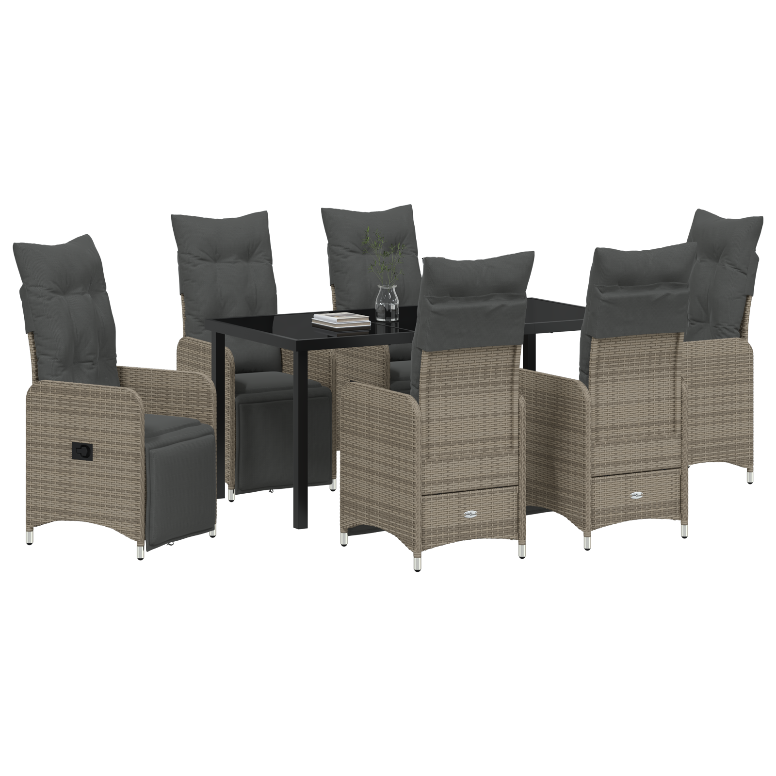 Комплект от 7 части градински мебели с възглавници, сив полиратан - Image 3