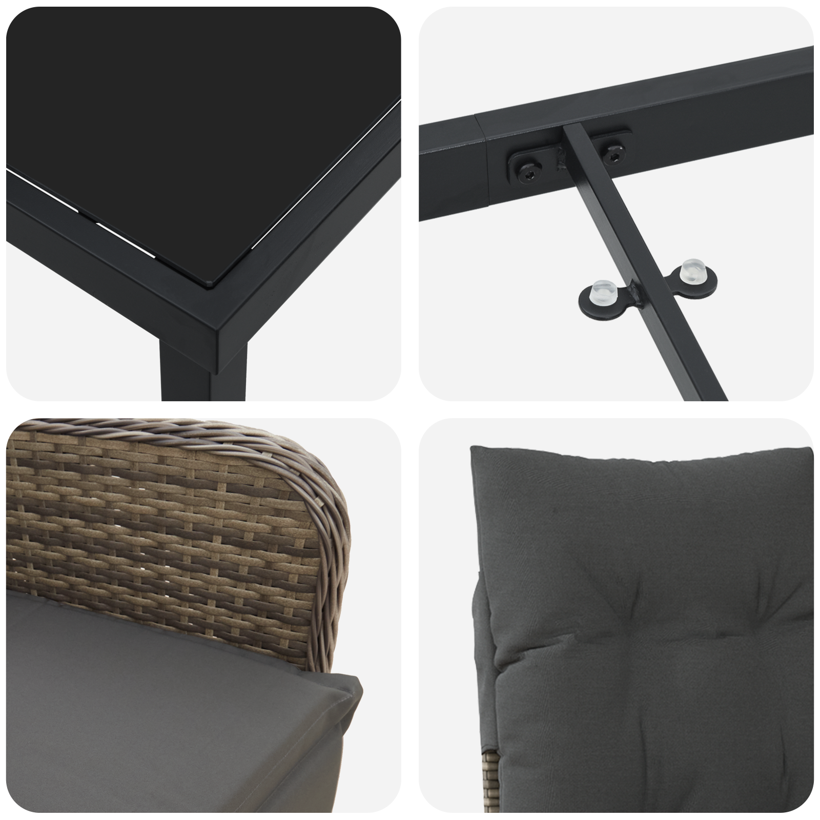 7-членен комплект градински мебели с подложки сив полиратан - Image 9