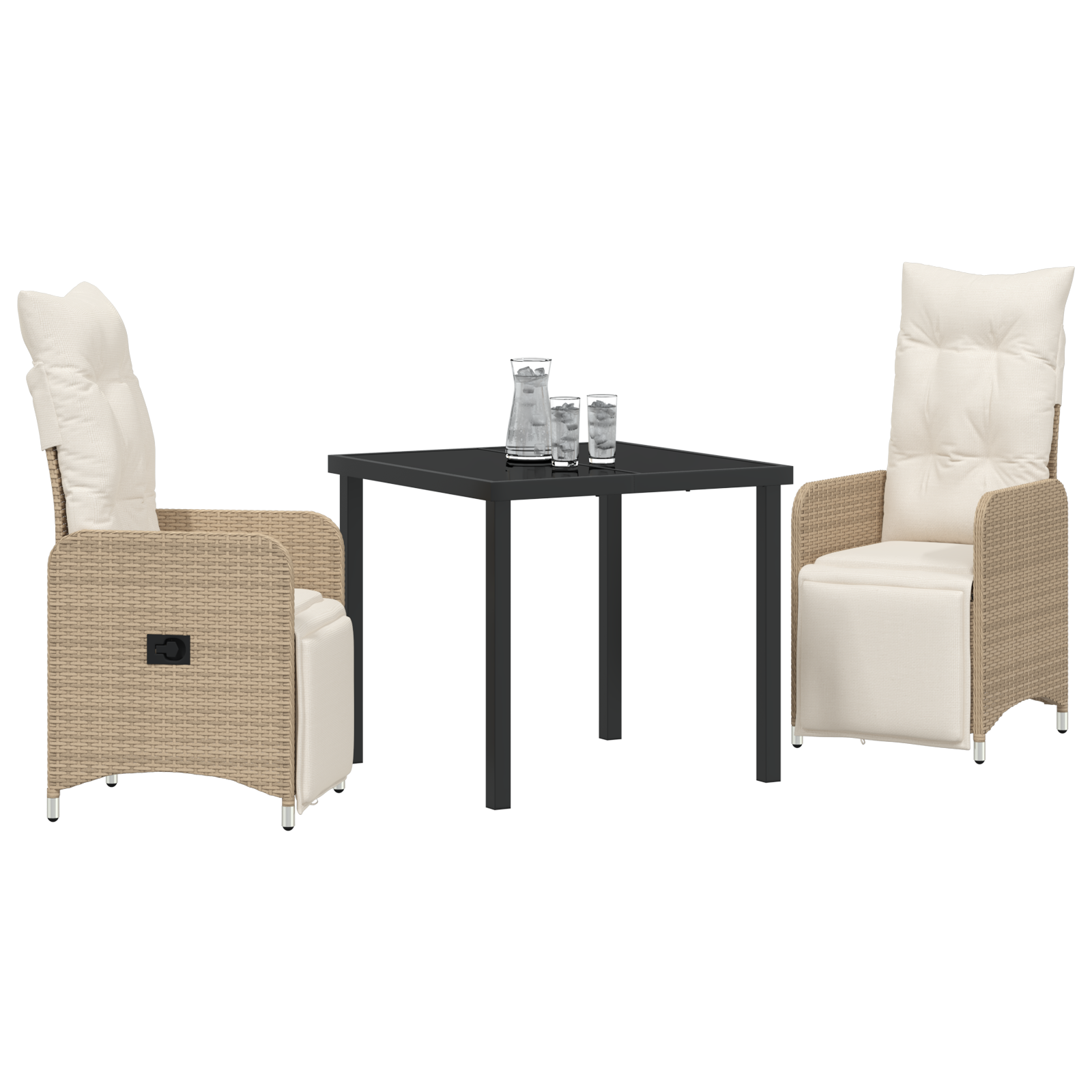 3-частен градински комплект за хранене с възглавници в бежово полиратан - Image 3