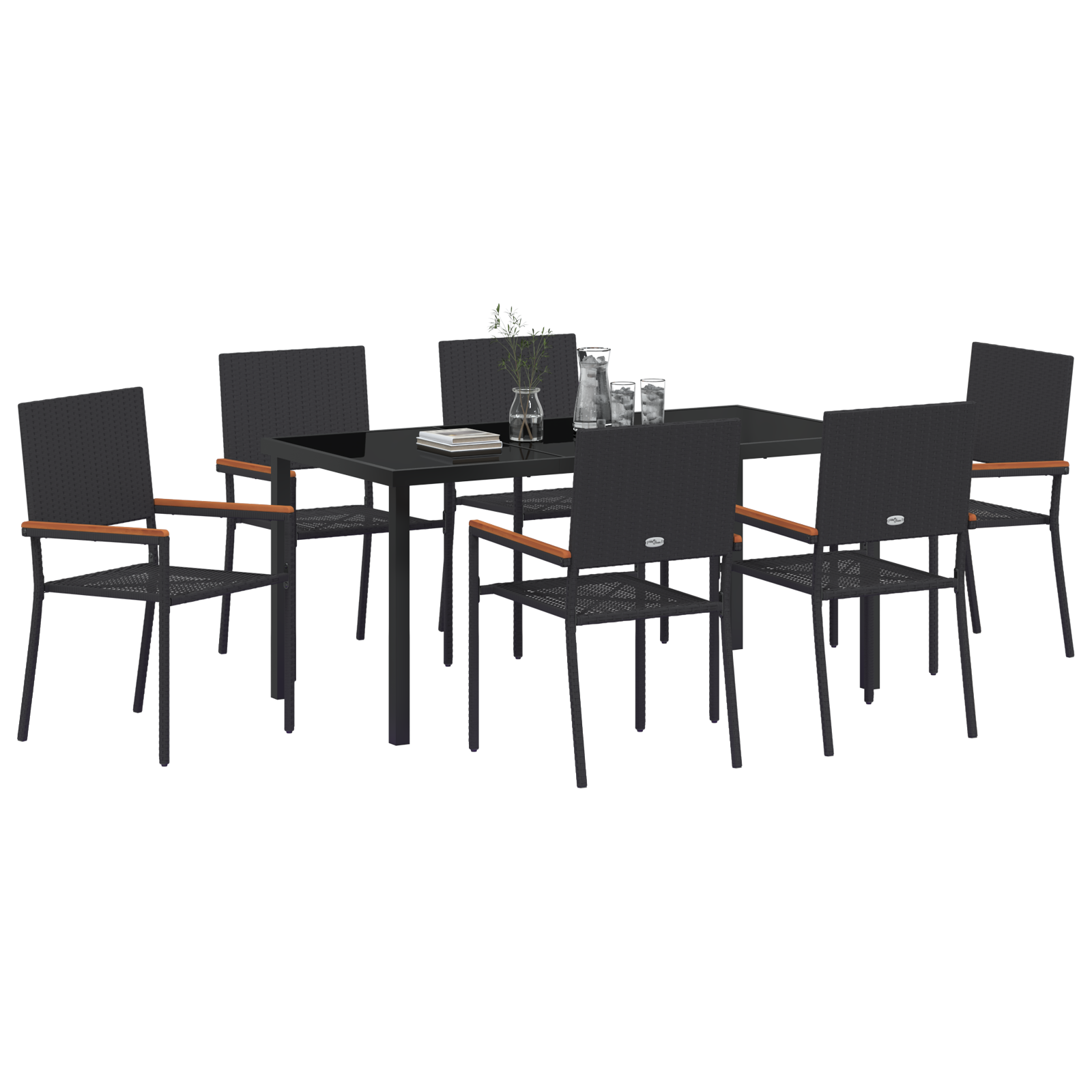 7 части градински трапезен комплект Черен полиратан - Image 3