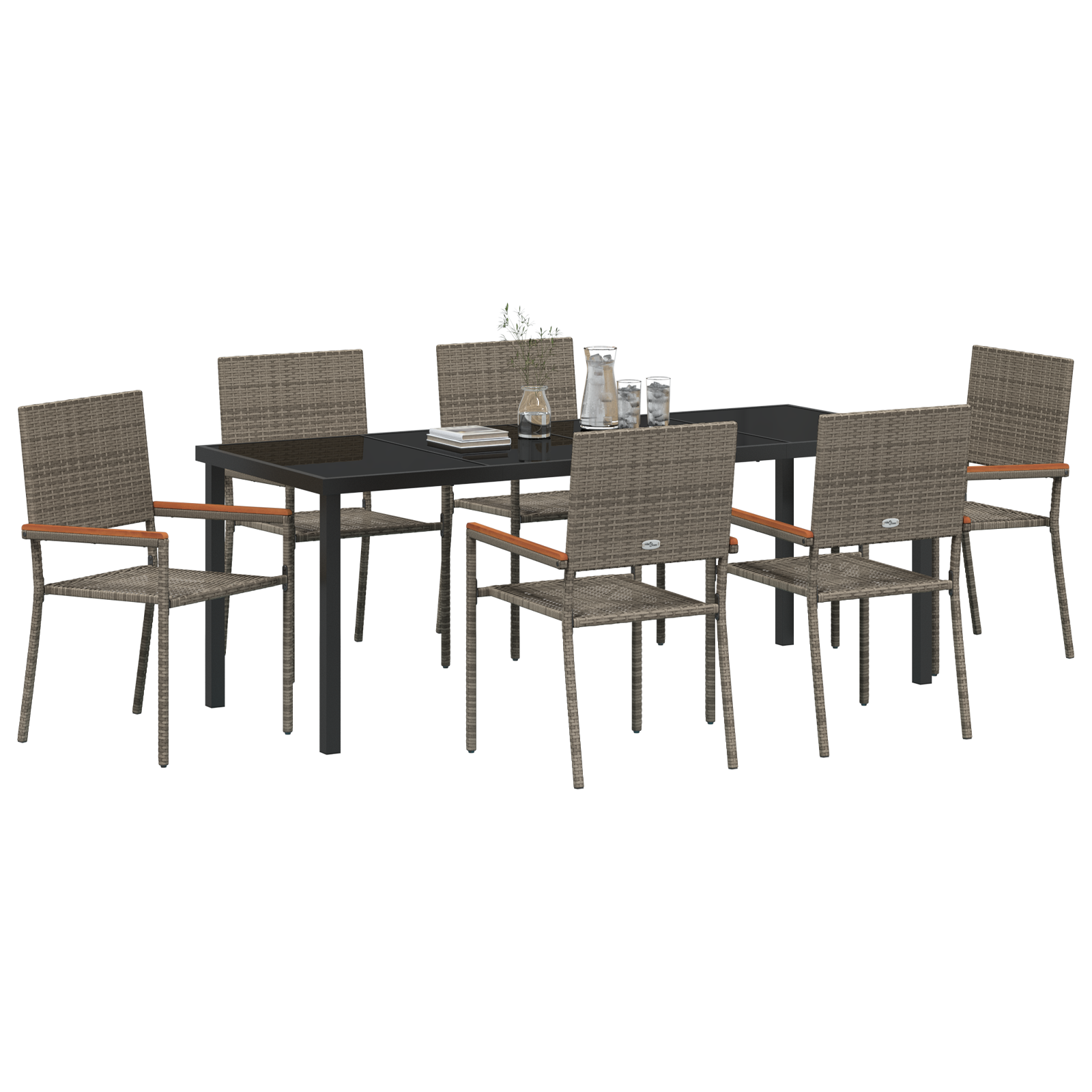 7-частен градински комплект за хранене сив полиратан - Image 3