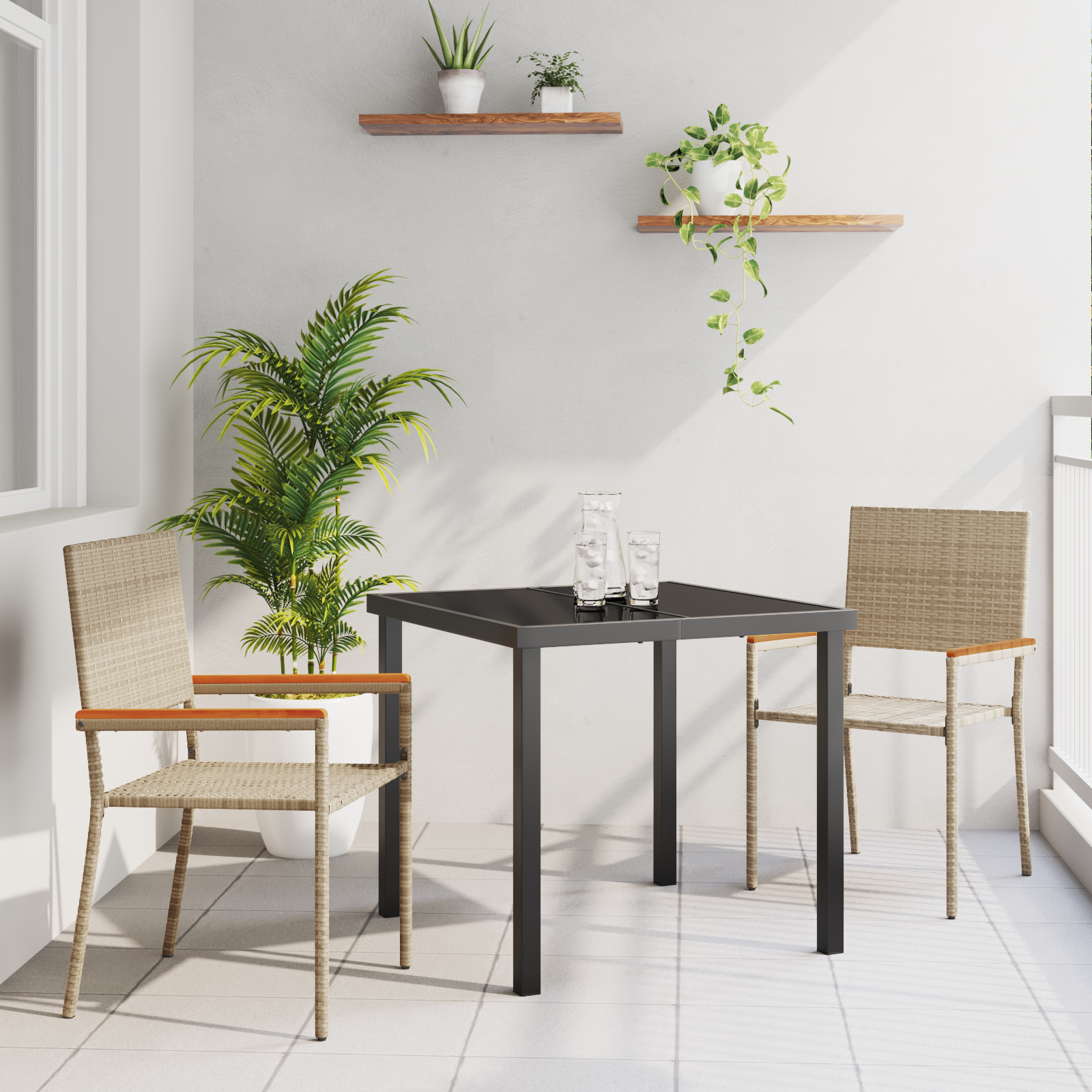 Комплект за хранене от 3 части бежов полиратан