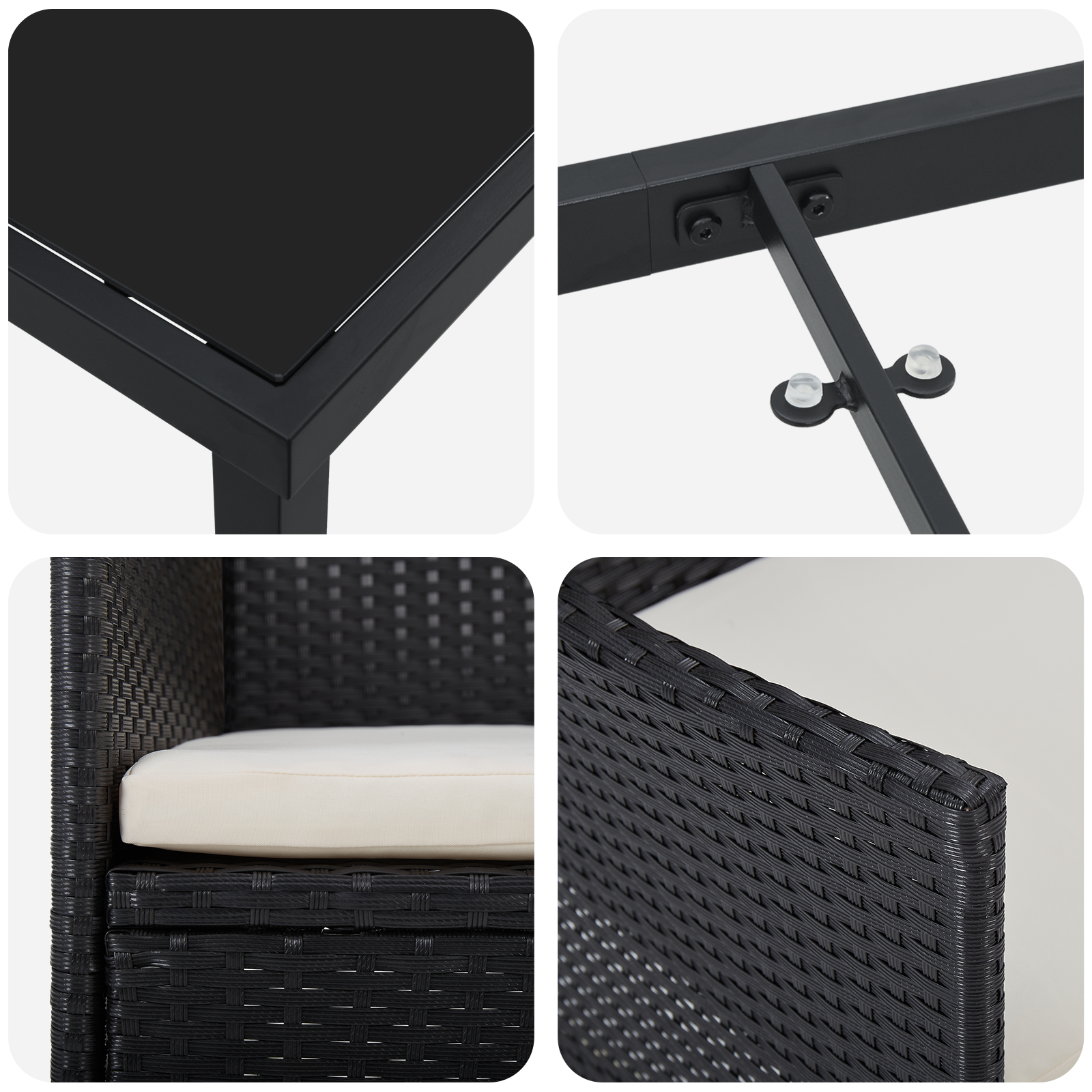 Комплект от 3 градински трапезни стола Черен полиратан - Image 9