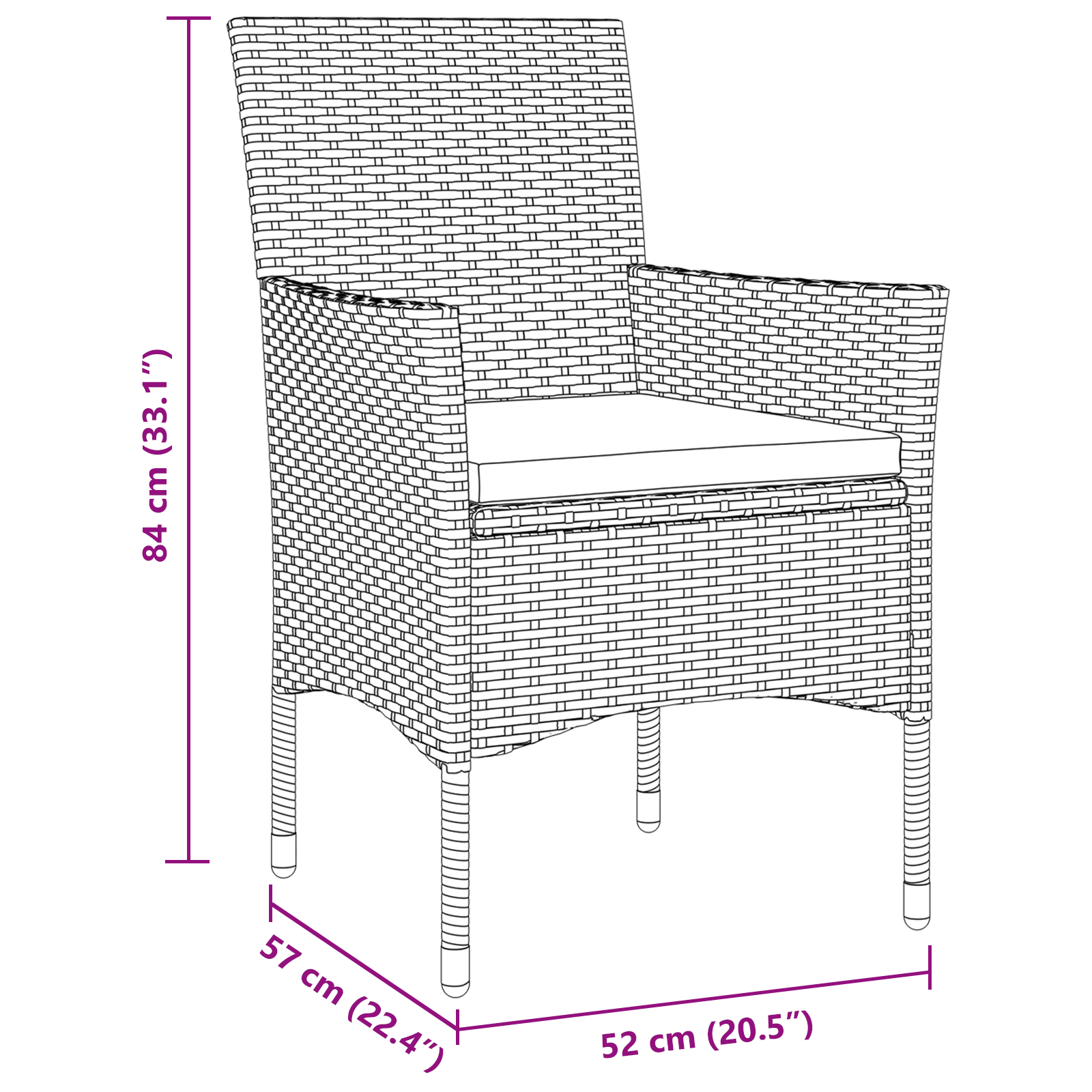 Комплект от 3 градински трапезни стола Черен полиратан - Image 10