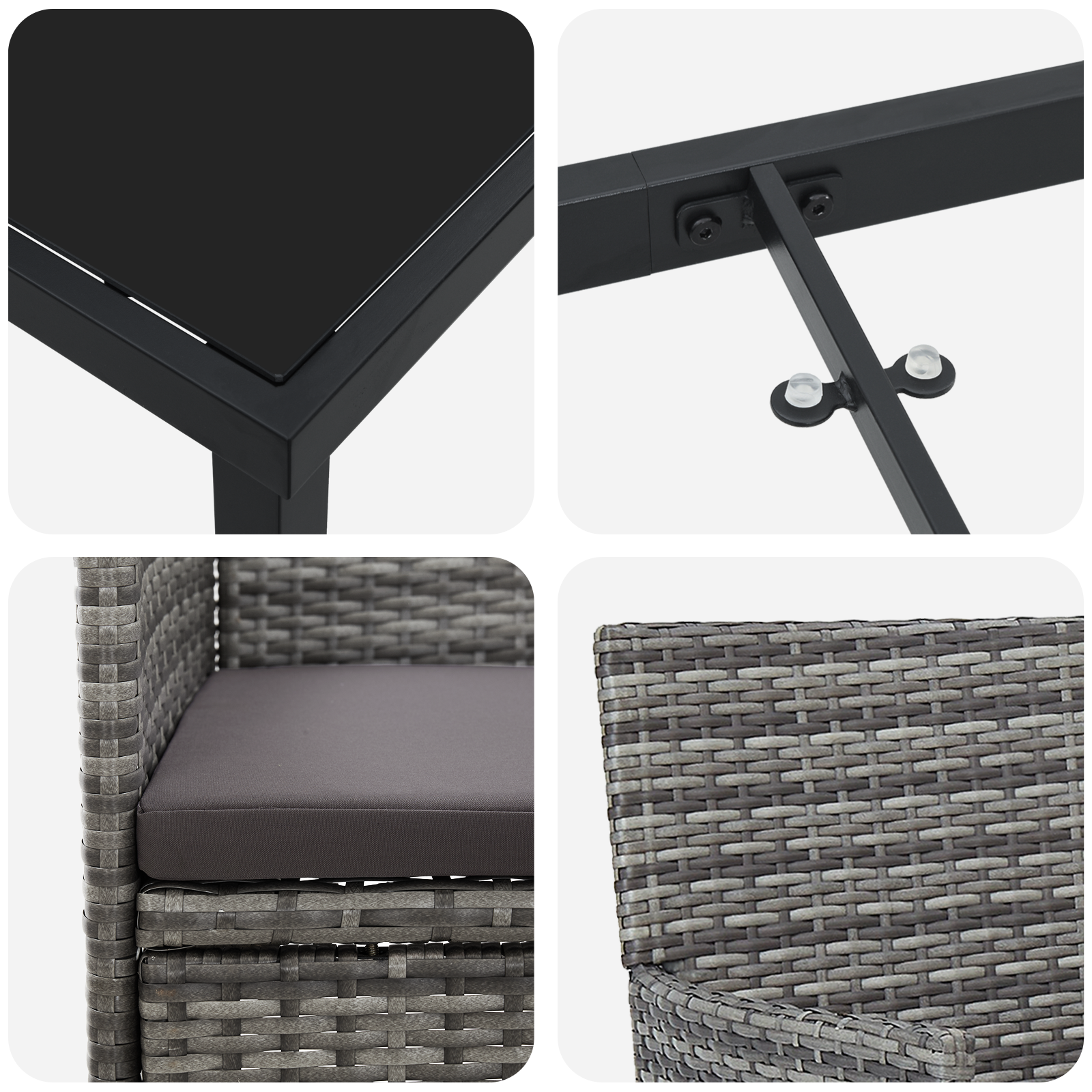 3-частен градински трапезарийни комплект сиви полиратан - Image 9