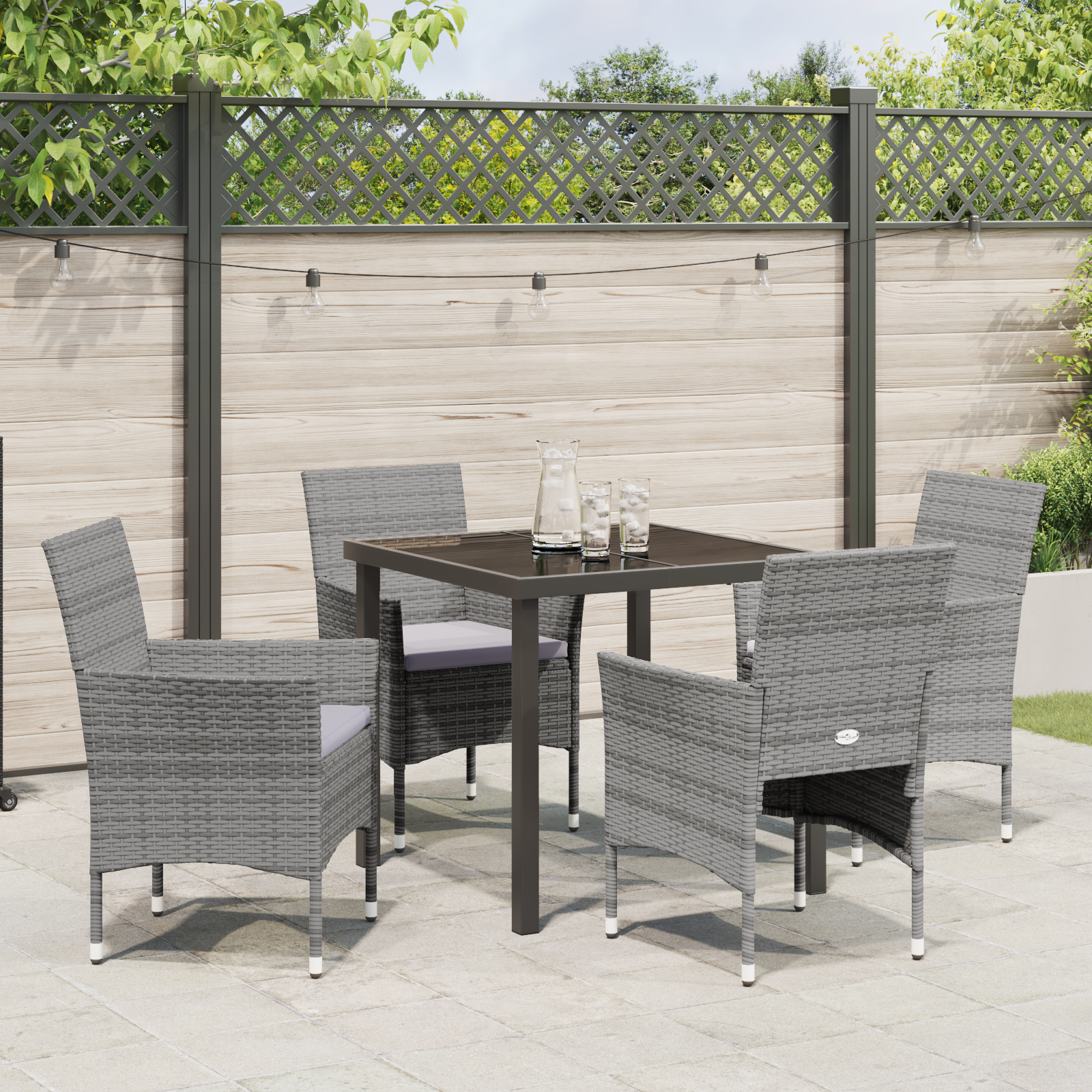5 части градински трапезен комплект Сив Полиратан - Image 4
