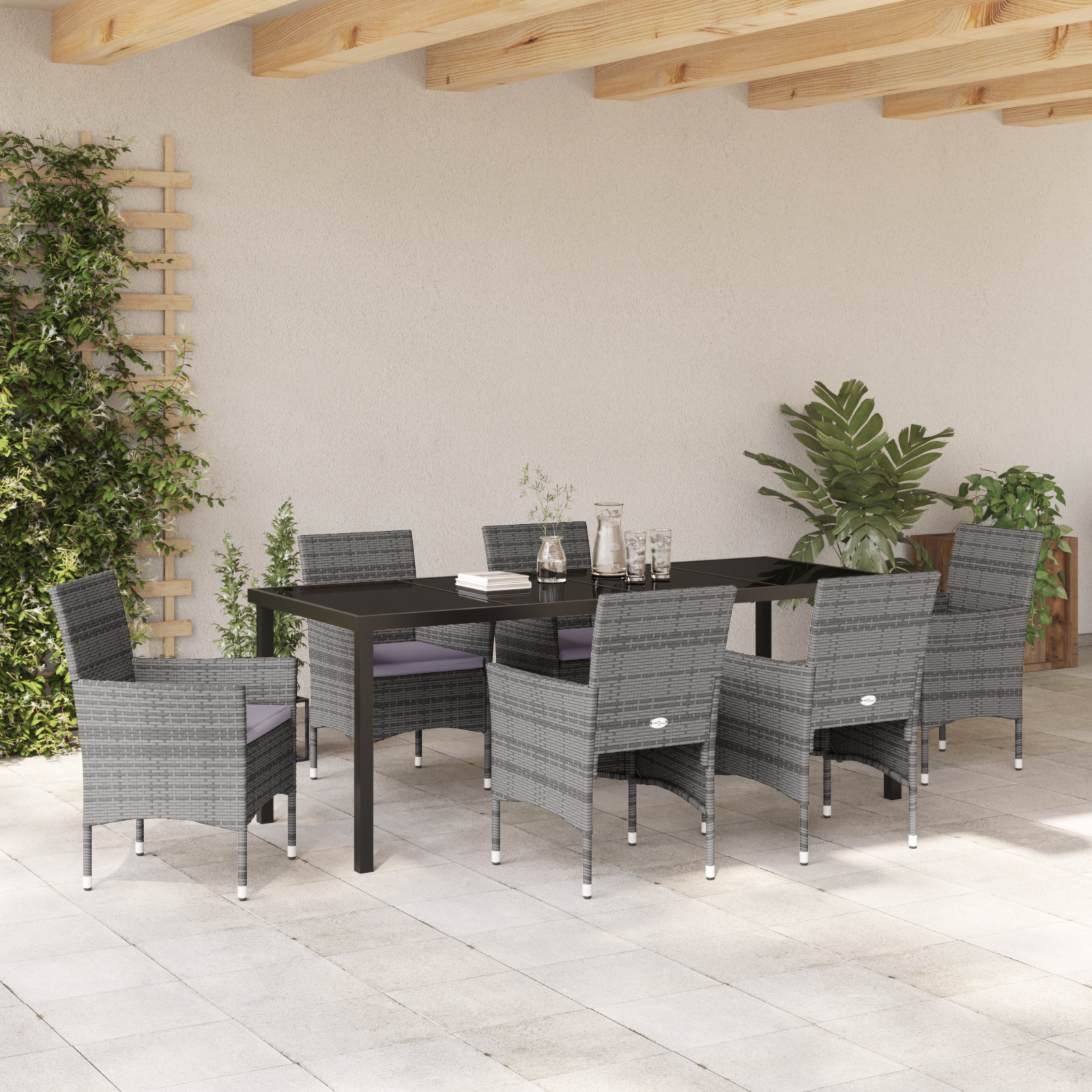 7-частен градински комплект за трапезария сив полиратан - Image 4