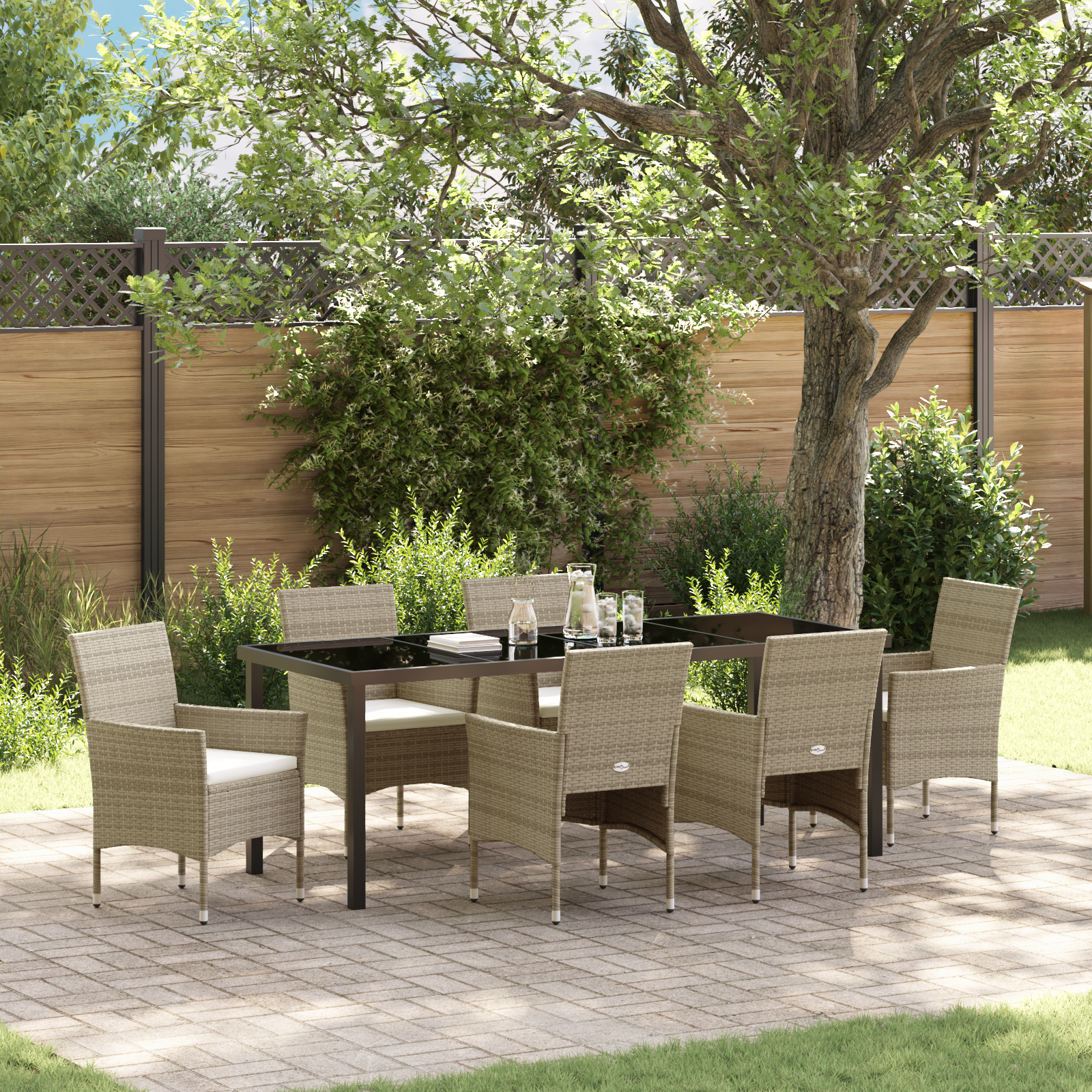 Thumbnail - vidaXL 7-teiliges Gartenmöbel-Set aus beigem Poly Rattan