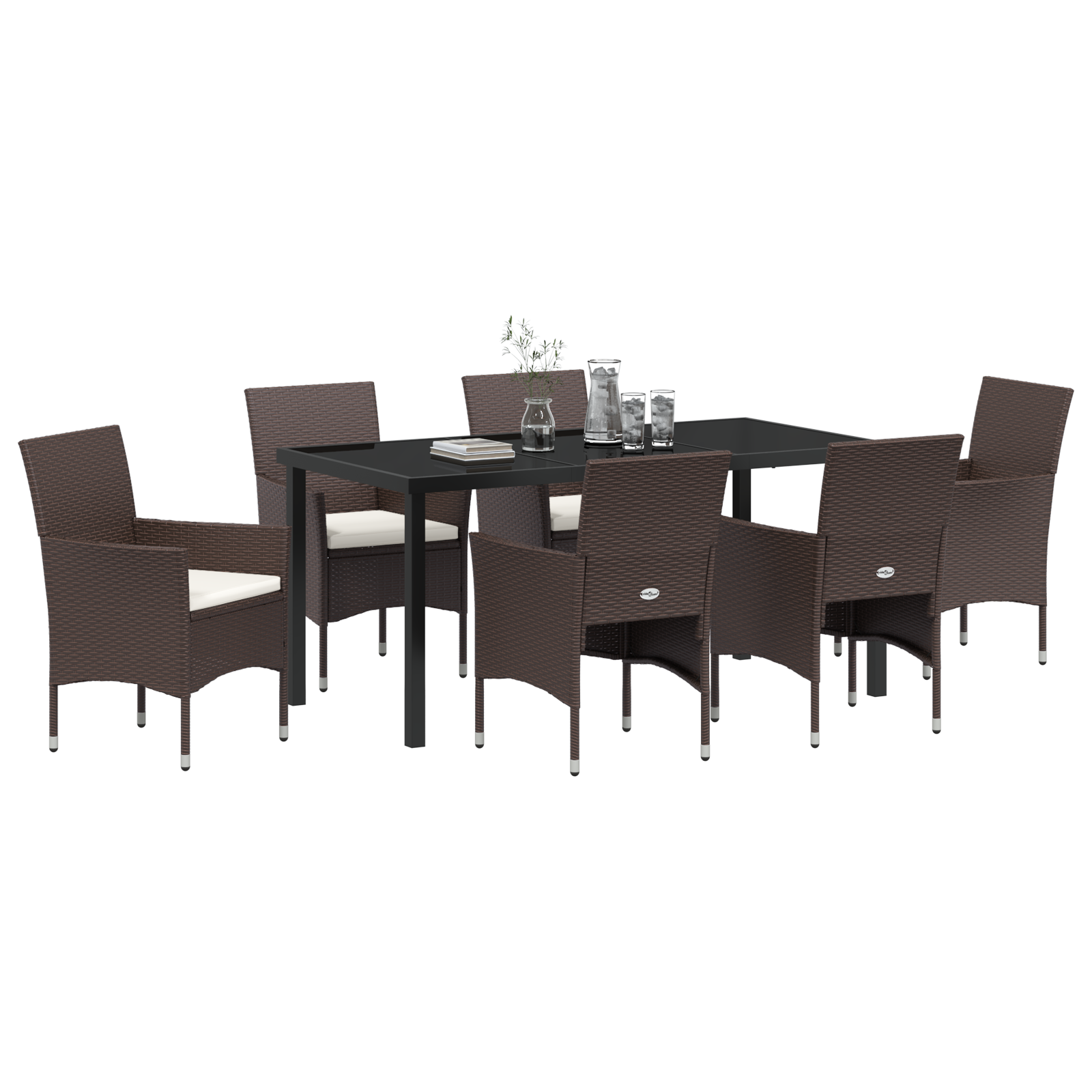 7-частен комплект градински трапезни столове кафяв поли ратан - Image 3