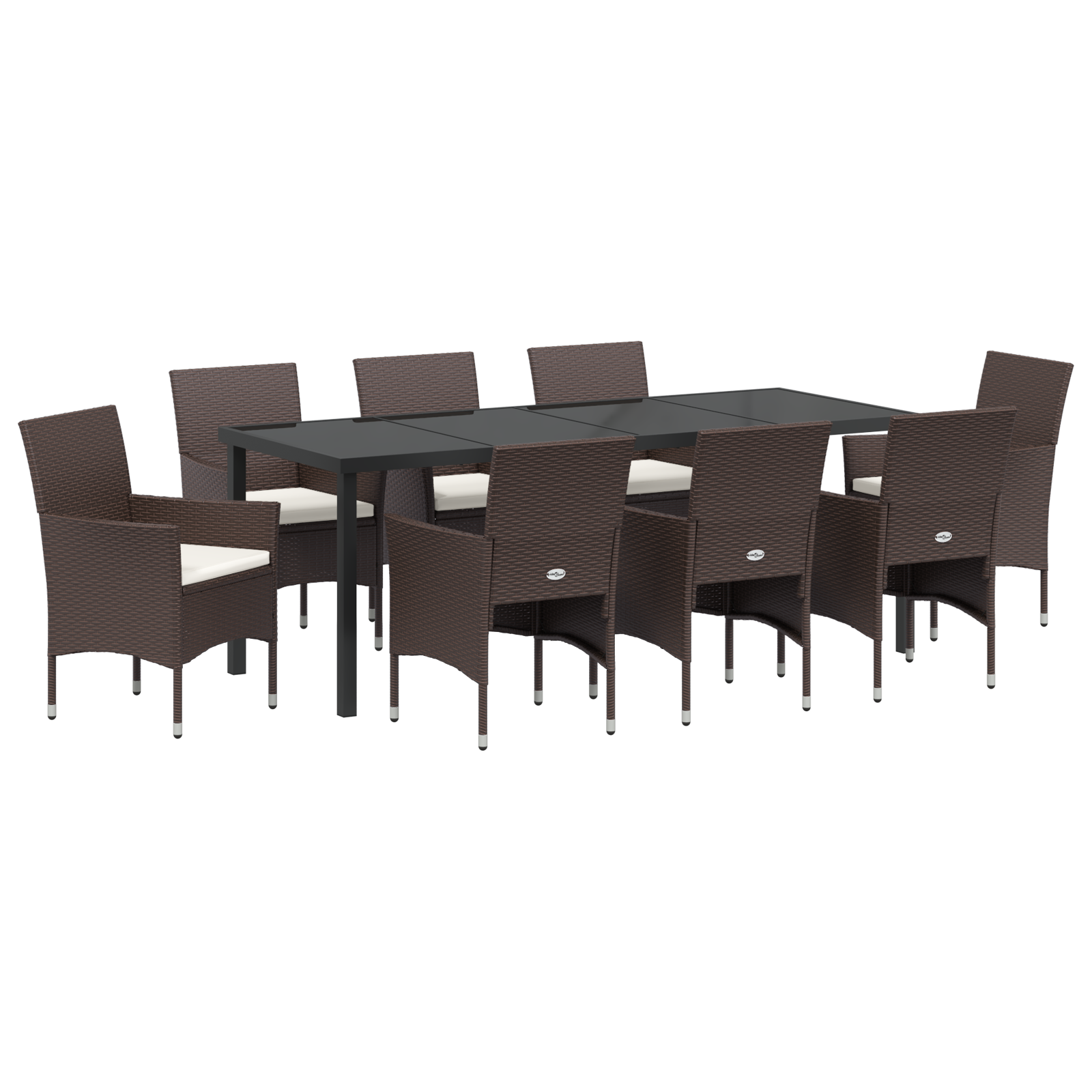 9-частен комплект градински трапезни столове Кафяв Полиратан - Image 2