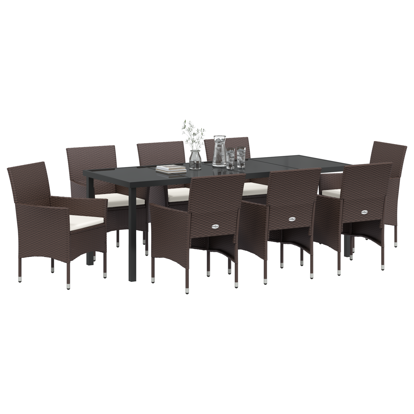 9-частен комплект градински трапезни столове Кафяв Полиратан - Image 3