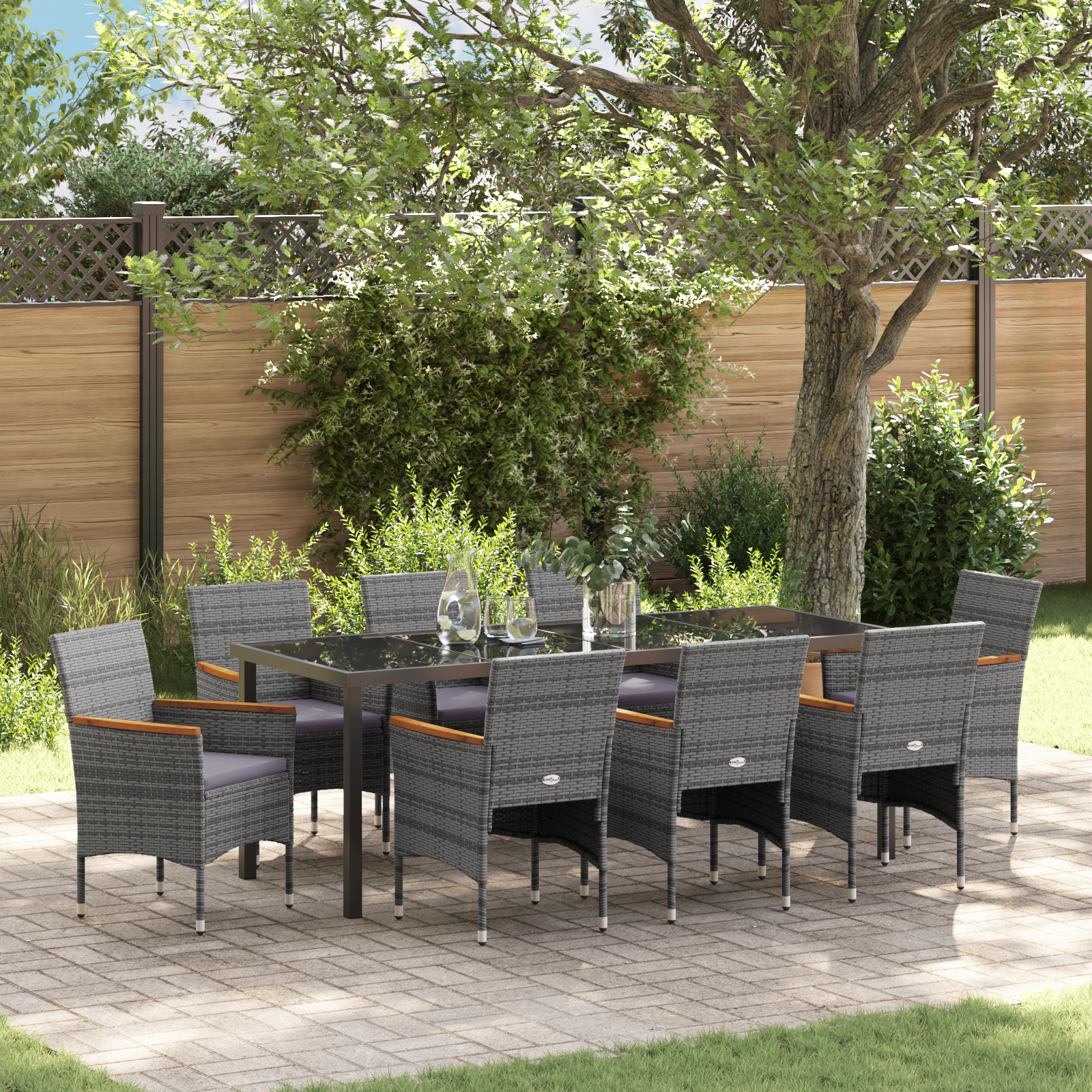 Thumbnail - vidaXL 9-teilige Garten-Essgruppe in Grau aus Poly Rattan