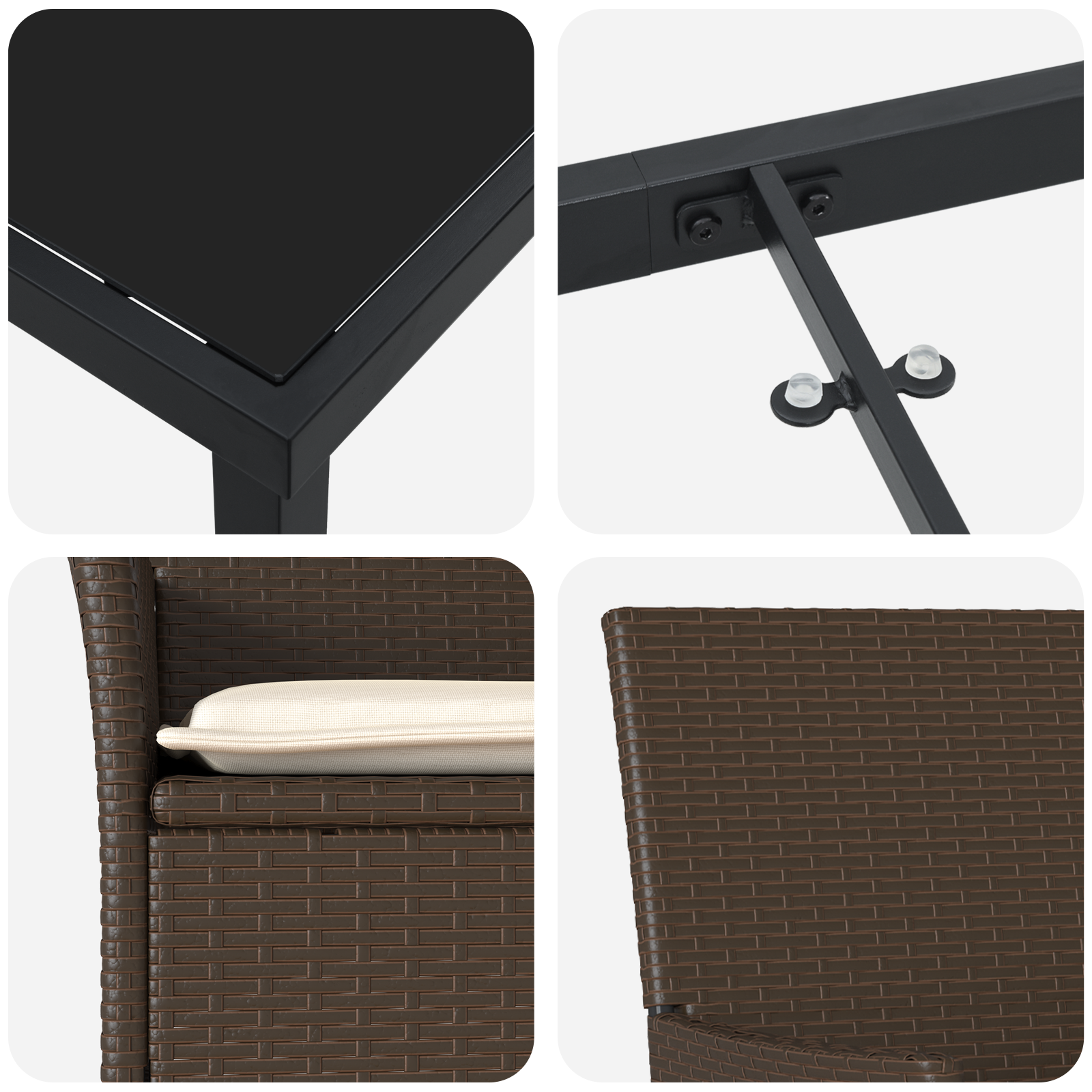 9 Членен Градински Обяден Комплект с Възглавнички Кафяв Полиратан, vidaXL Градинска Масата Черна 200x80x73 см Закалено Стъкло - Image 9