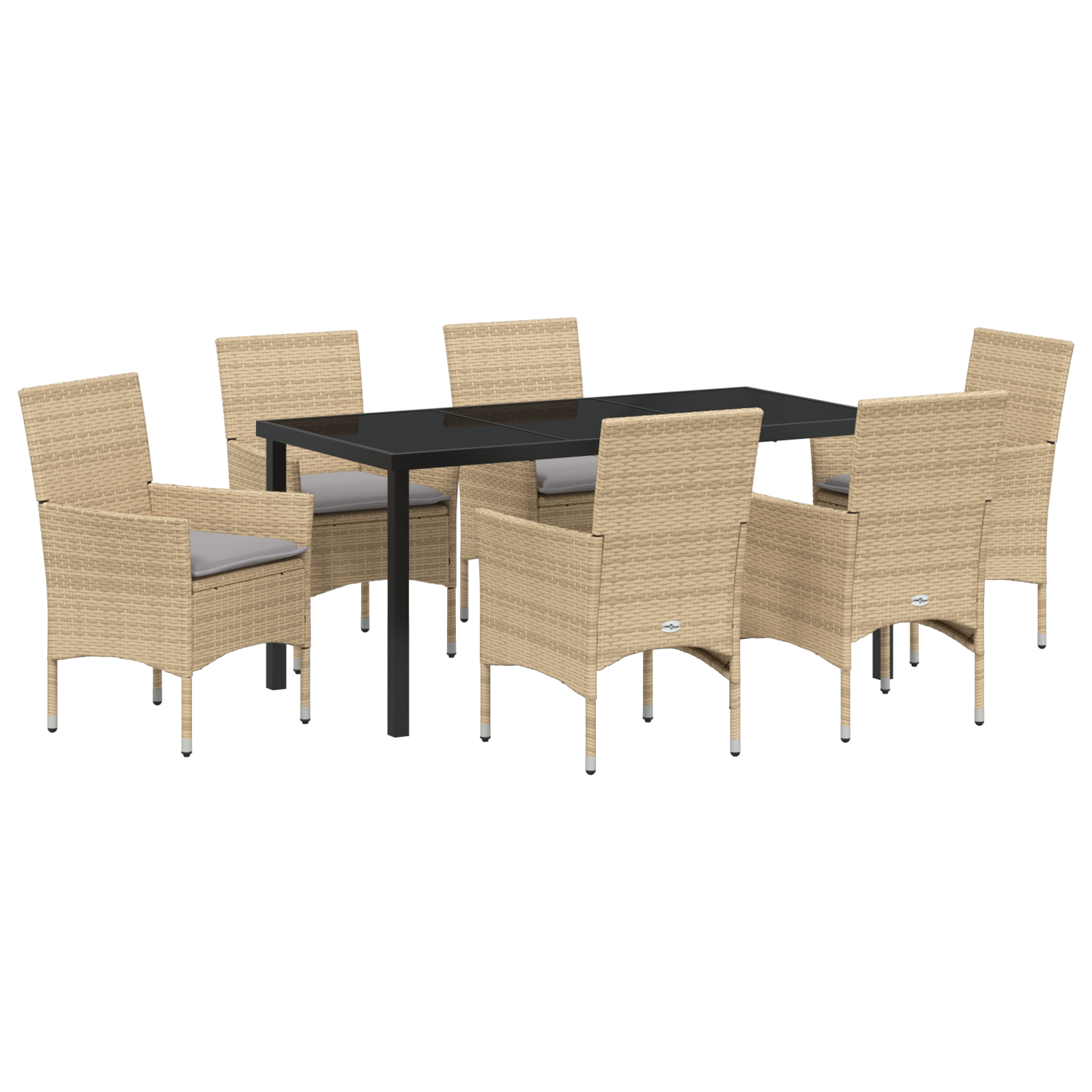 Thumbnail - vidaXL 7-teiliges Garten-Esszimmer-Set mit Kissen, Beige, Poly-Rattan