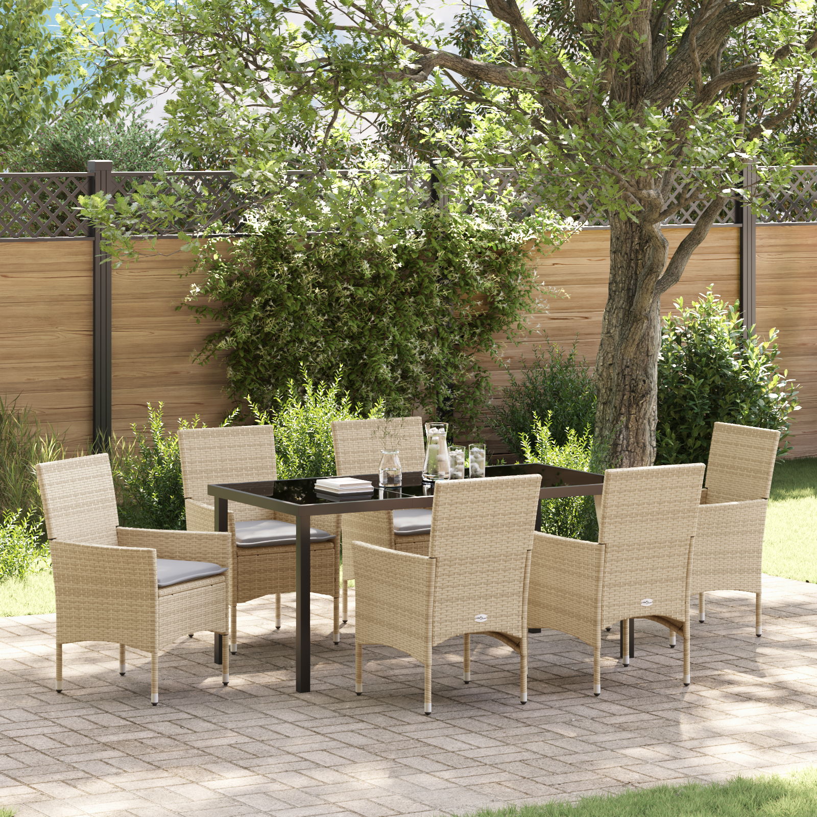 Thumbnail - vidaXL 7-teiliges Garten-Esszimmer-Set mit Kissen, Beige, Poly-Rattan