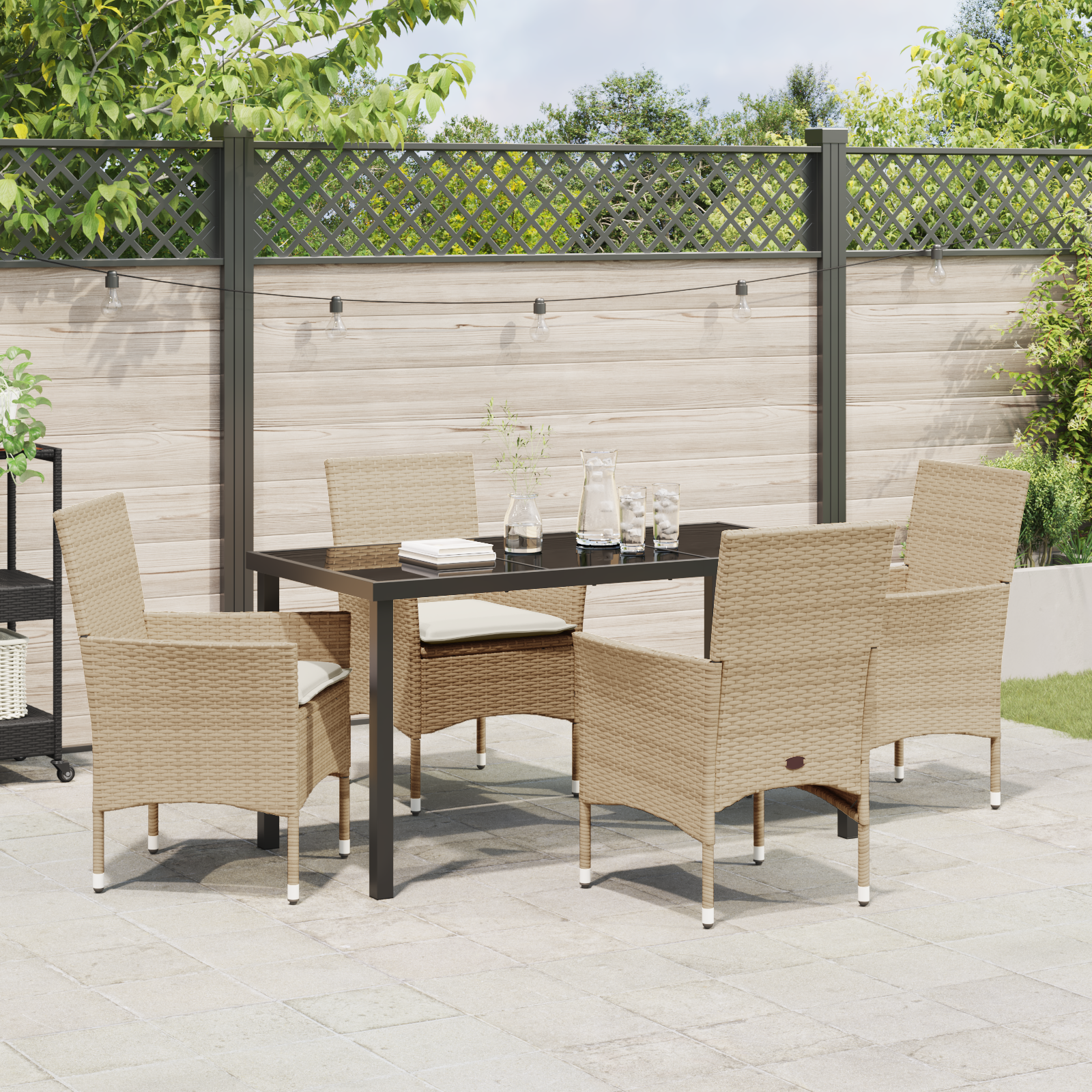 5-членен градински трапезен комплект с възглавници бежов полиротан - Image 4