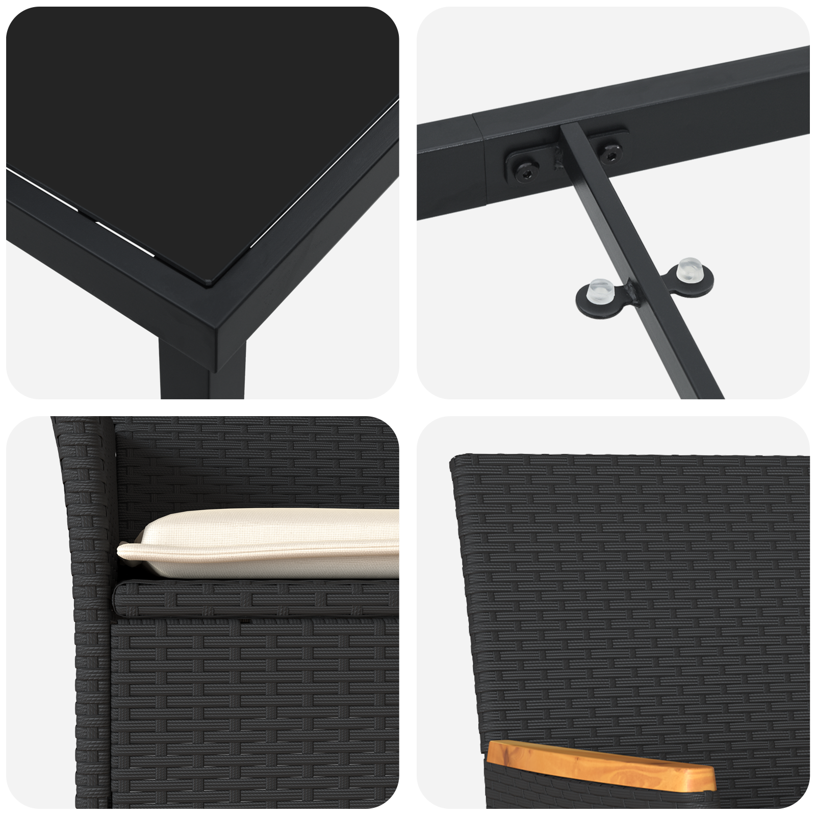 5 Часов Градински Трапезен Комплект с Възглавници Черен Полиратан - Image 9