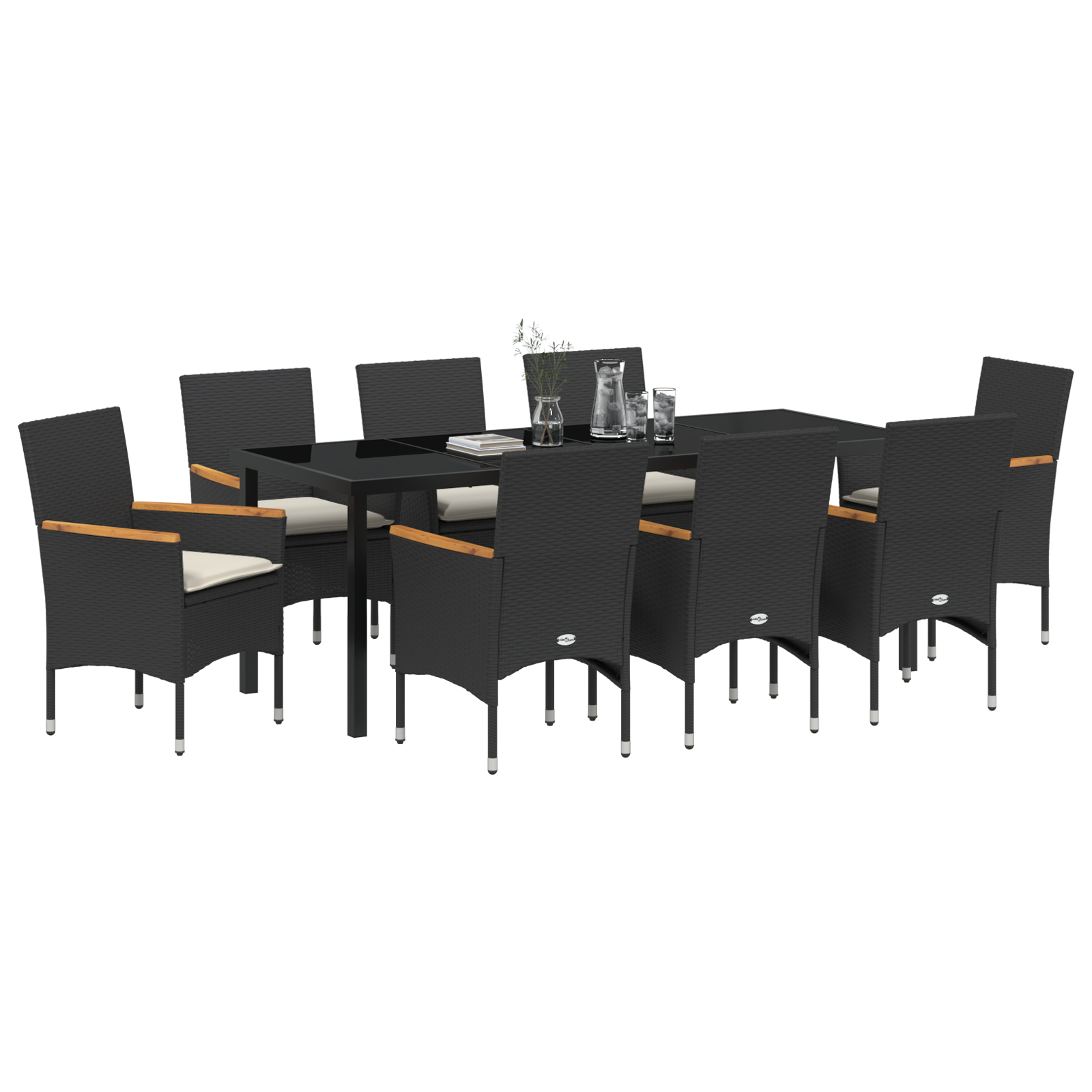 9 частен комплект за градинско хранене с възглавници черен полиратан - Image 3