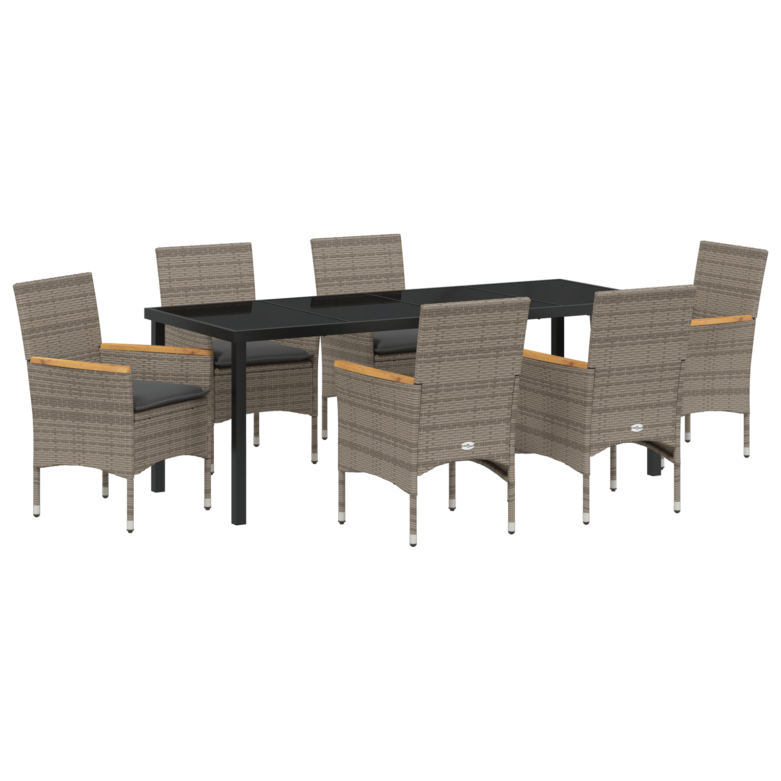 7-частен градински трапезен комплект с възглавници сив полиратан - Image 2