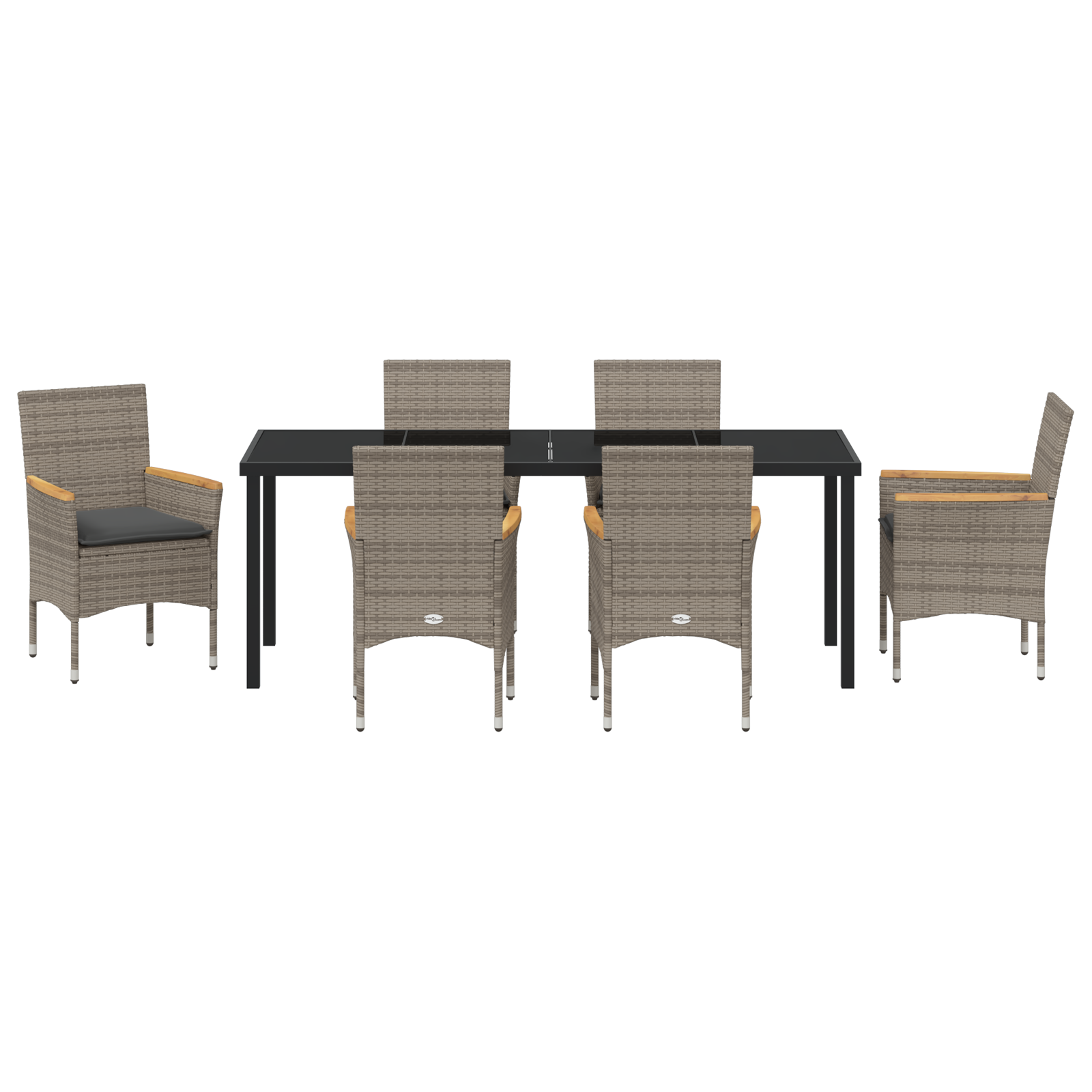 7-частен градински трапезен комплект с възглавници сив полиратан - Image 7