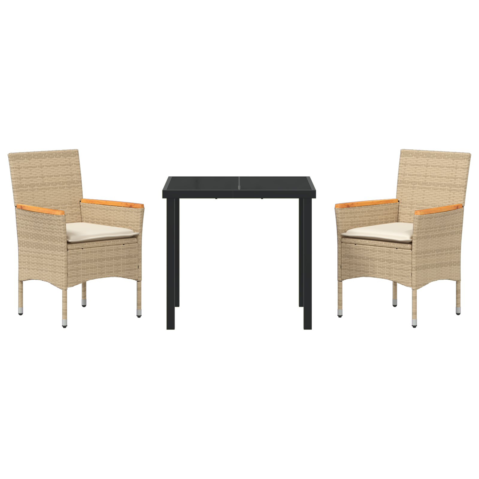 3 частен градински трапезен комплект с възглавници бежов полиратан - Image 7