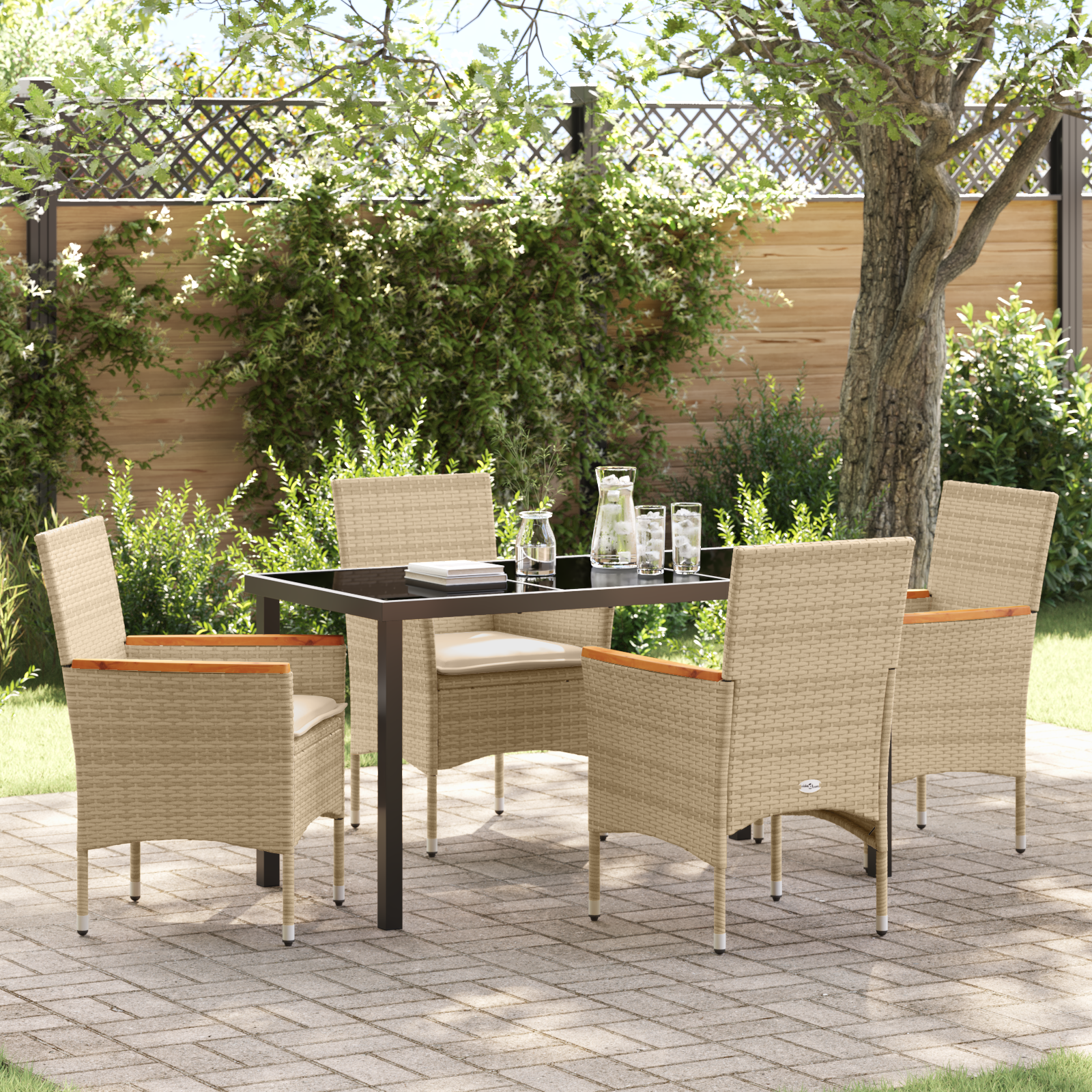 Thumbnail - vidaXL 5-teilige Garten-Essgruppe mit Kissen Beige Poly-Rattan