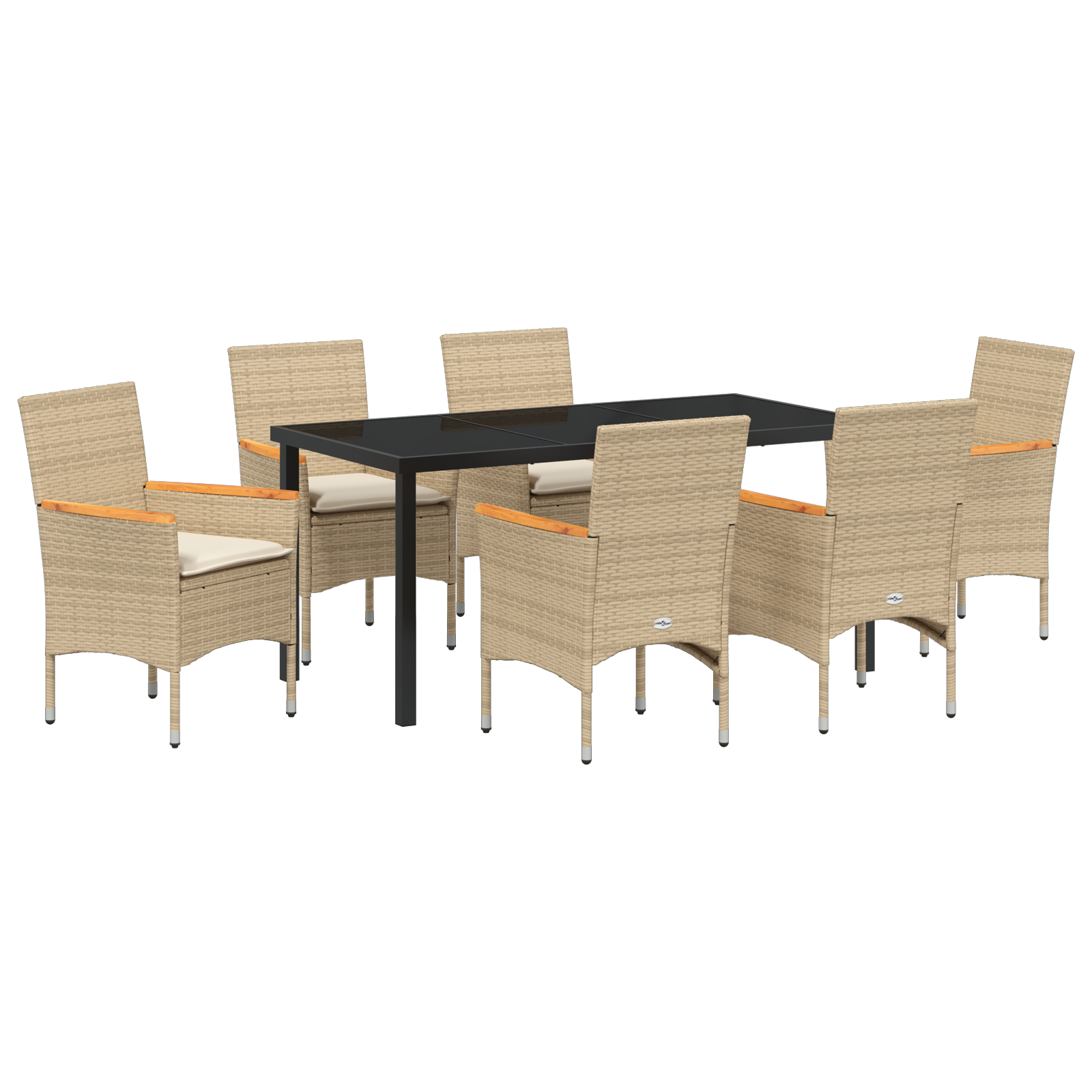 Thumbnail - vidaXL 7-teiliges Garten-Esstisch-Set mit Kissen in Beige aus Poly-Rattan