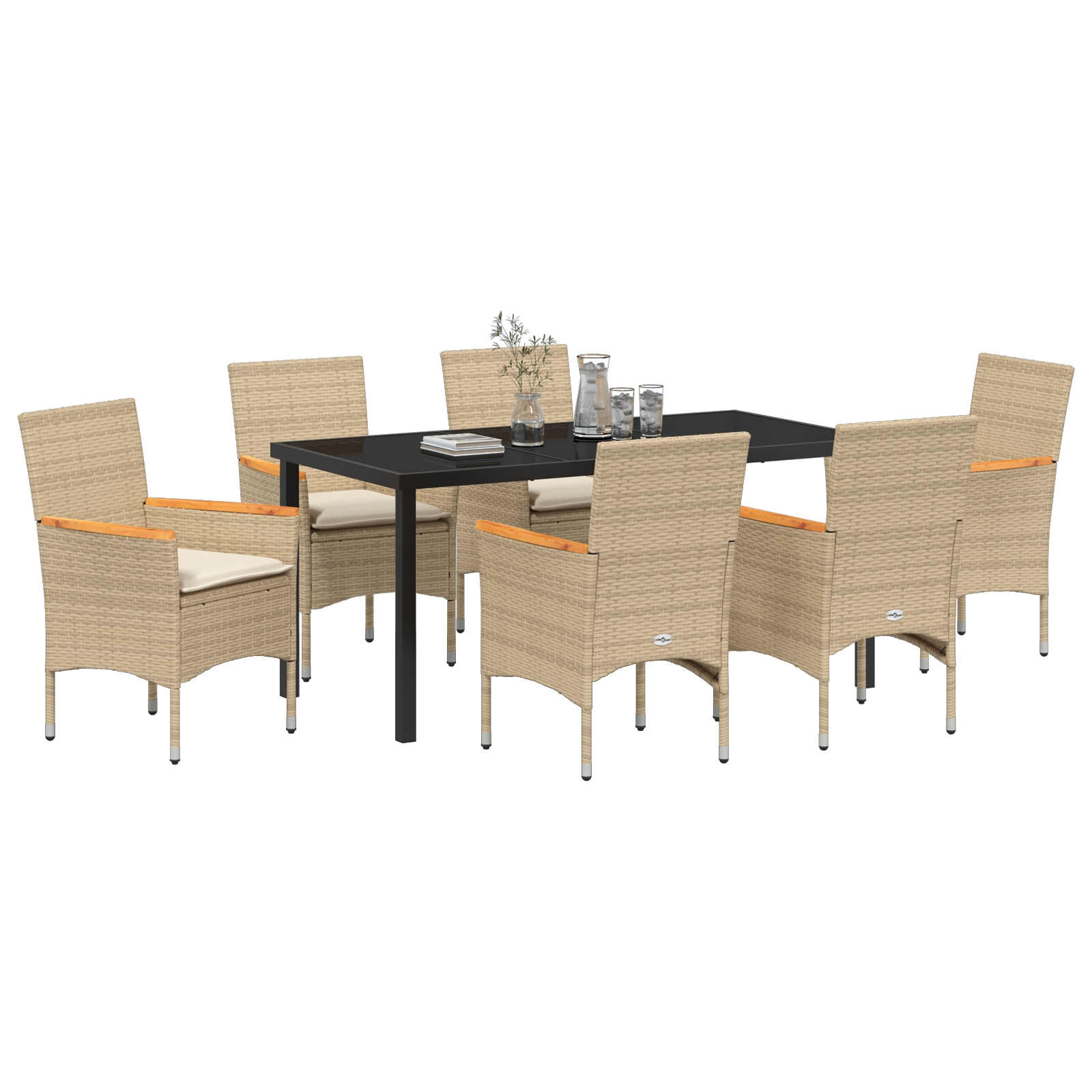 Thumbnail - vidaXL 7-teiliges Garten-Esstisch-Set mit Kissen in Beige aus Poly-Rattan