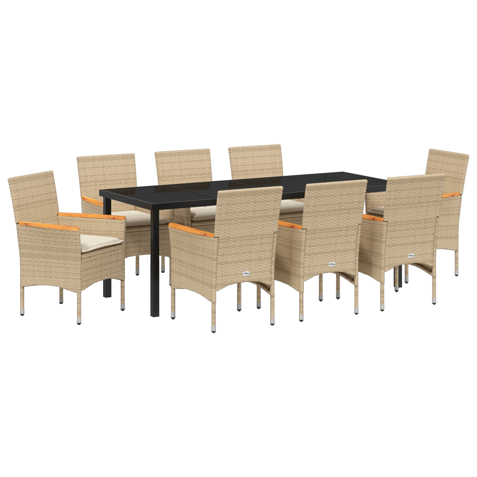 9 Частен Градински Трапезен Комплект с Възглавници Бежов Полиратан - Image 2