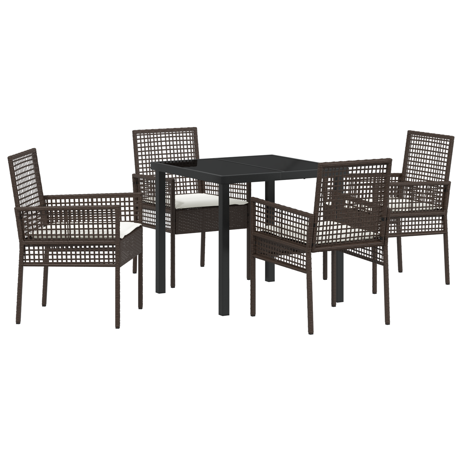5 Piece Garden Dining Set with Cushions Brown Poly Rattan - Image 2