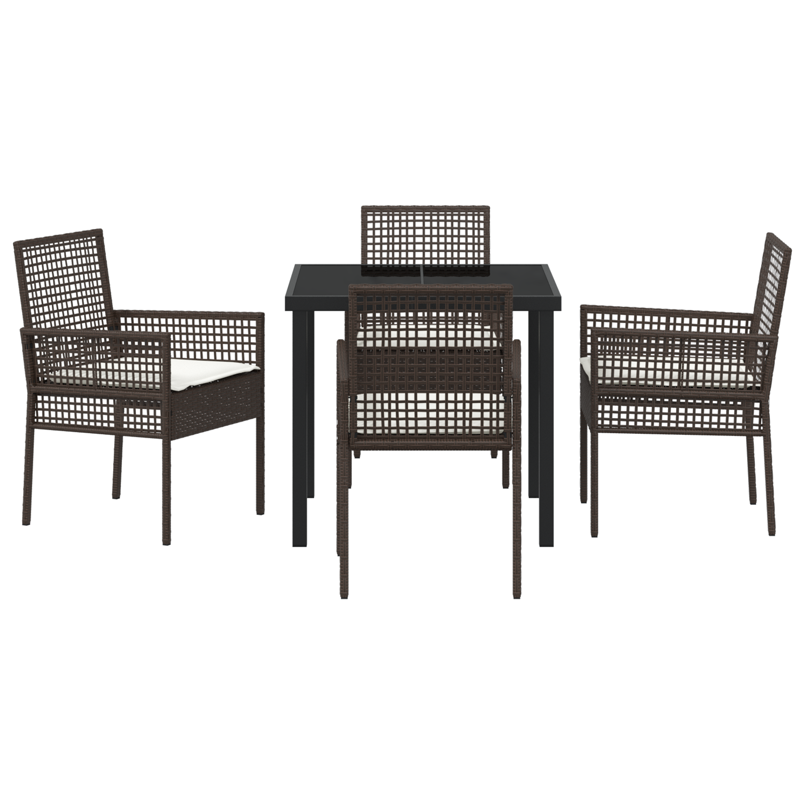 5 Piece Garden Dining Set with Cushions Brown Poly Rattan - Image 7
