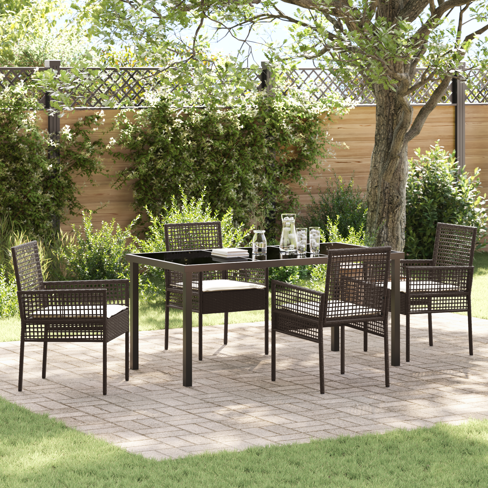 Thumbnail - vidaXL 5-teiliges Garten Esstischset mit Kissen Braun Poly Rattan