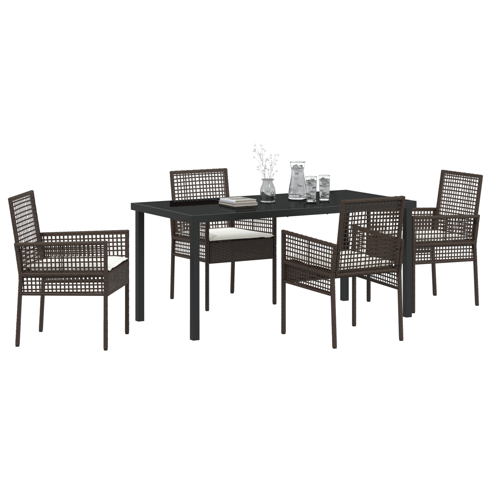 Thumbnail - vidaXL 5-teiliges Garten Esstischset mit Kissen Braun Poly Rattan